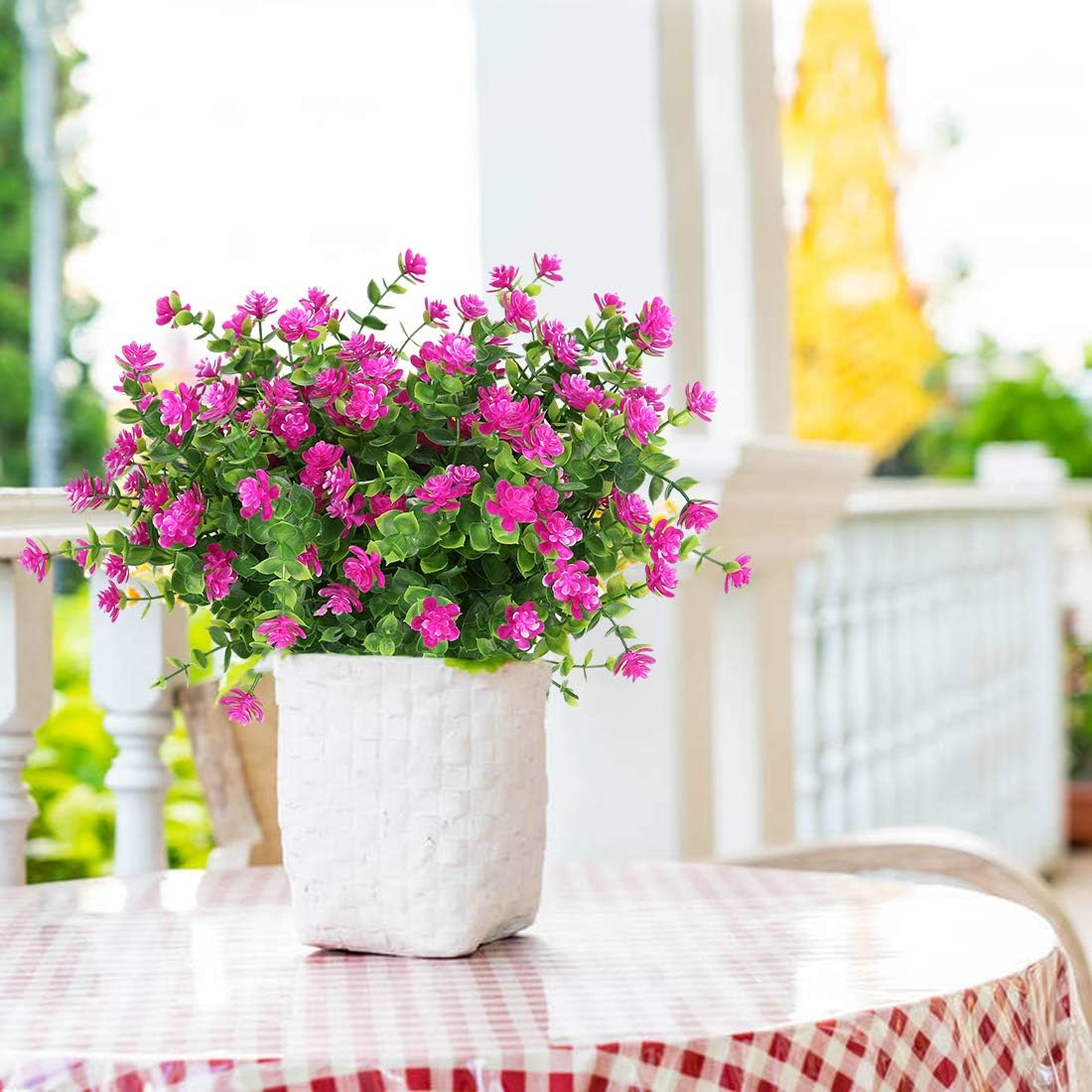 6 Bundles Artificial Flowers, Fake Artificial Greenery UV Resistant No Fade Faux Plastic Plants for Wedding Bridle Bouquet Indoor Outdoor Home Garden Kitchen Office Table Vase (Fuchsia)