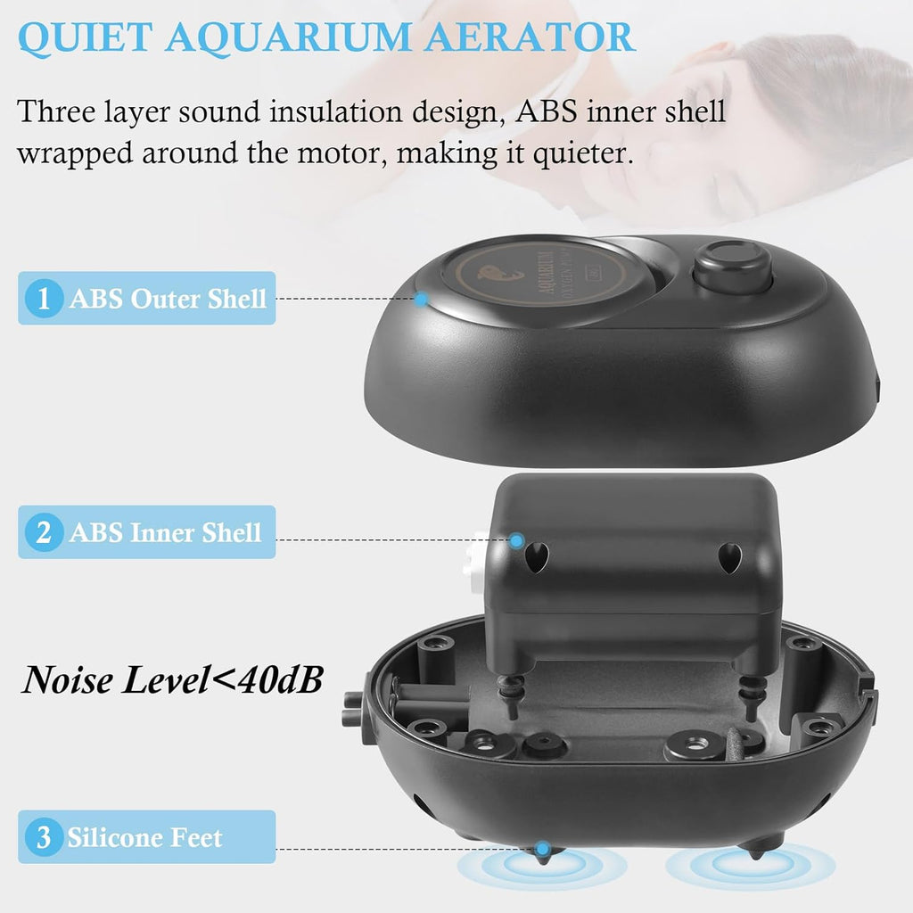 FEDOUR 2.5W 4W 6W Aquarium Air Pump, Powerful Adjustable Fish Tank Oxygen Pump for up to 300Gallon Fish and Turtle Tank, Quiet Aquarium Air Bubbler (2.5W for up to 100gallon)