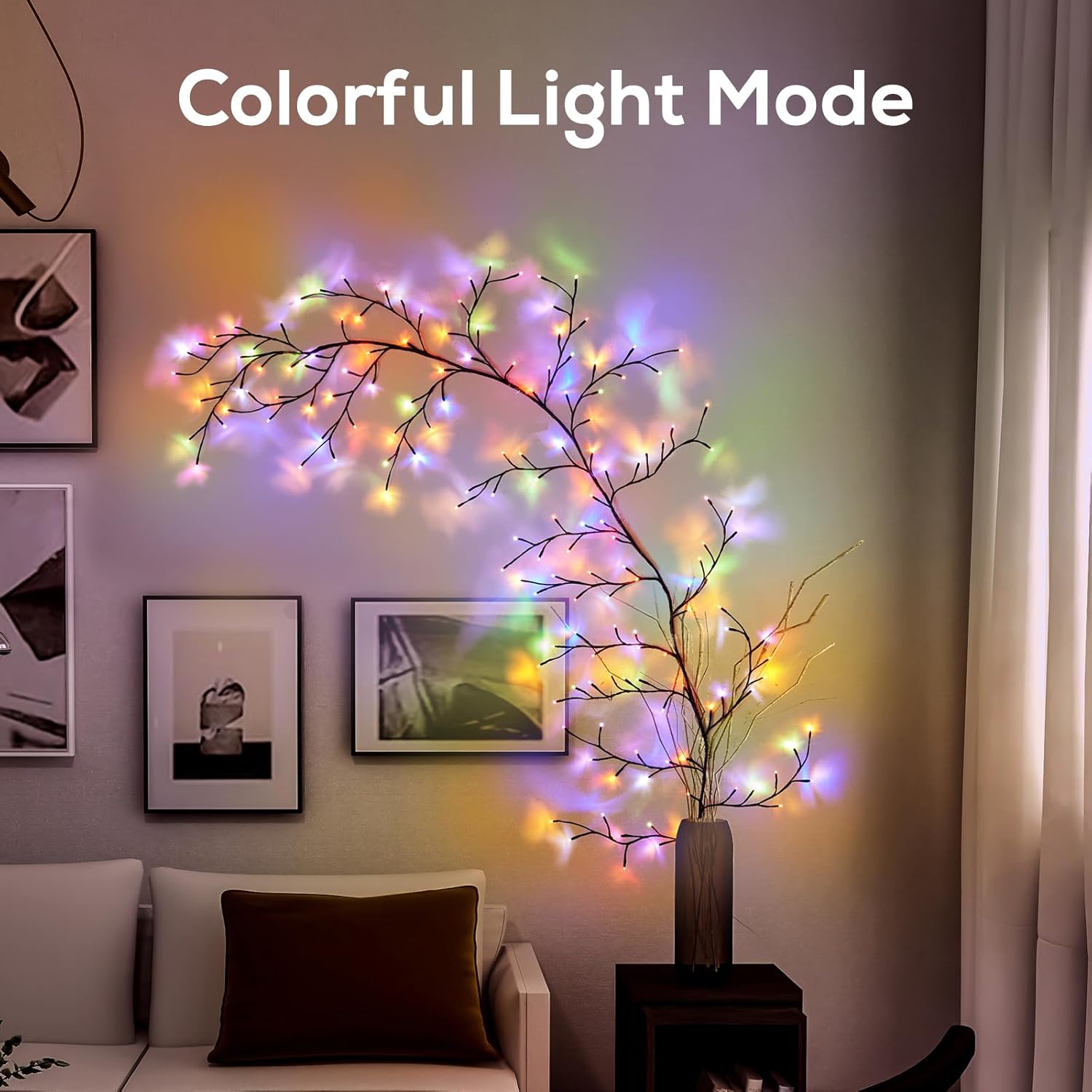 Enchanted Willow Vine Lights for Home Decor with 160LEDs, 8.2FT Voice-Activated Wall Decoration Light, Support Warm and Color Light Mode Switch, Ideal for Christmas, Wedding, Party Decor(Brown)(1PCS)
