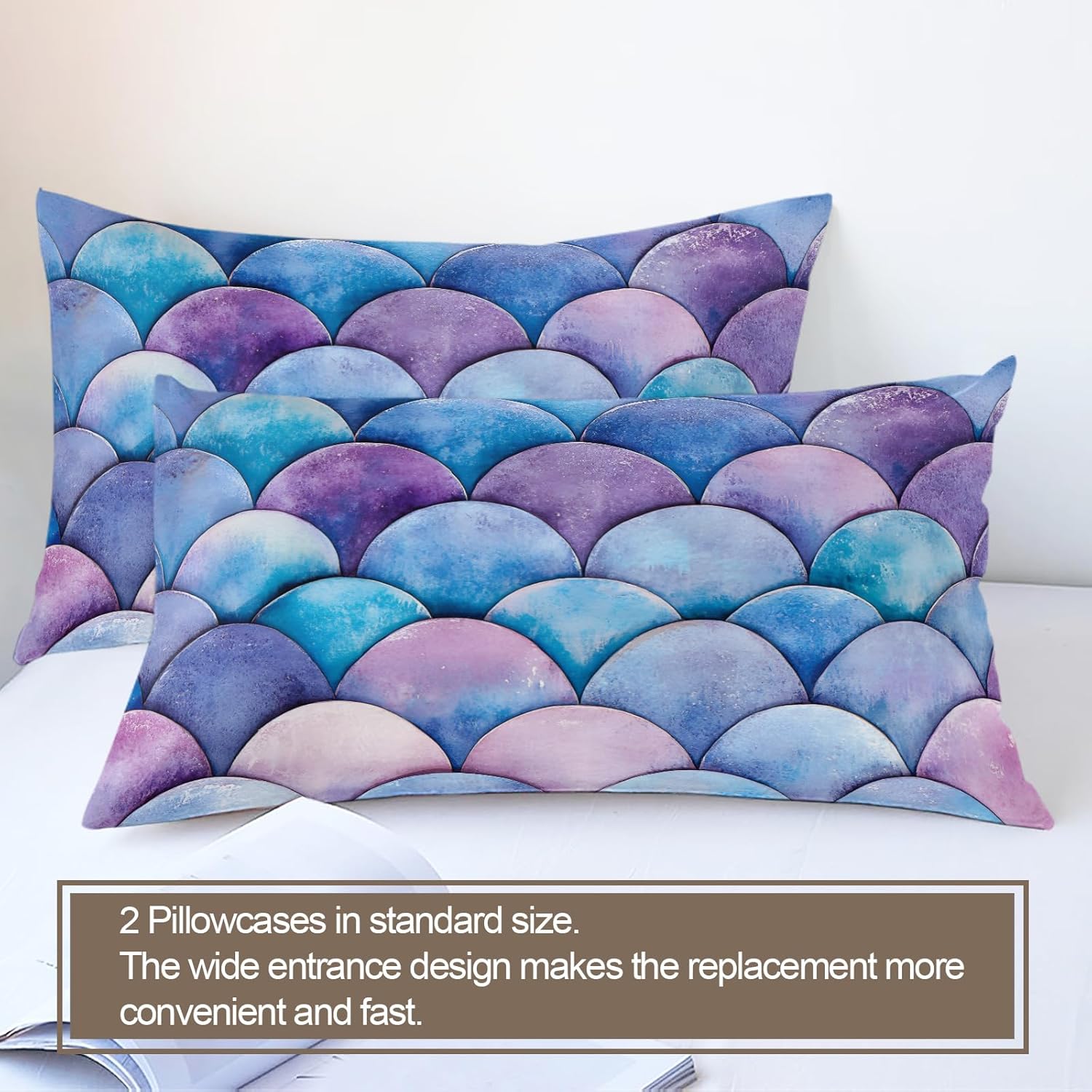 Purple Fish Scales Duvet Cover California King, Colorful Scales Bedding Set 3 Piece Bedroom Decor Dream Fairytale Comforter Cover with Zipper Ties & 2 Pillowcases