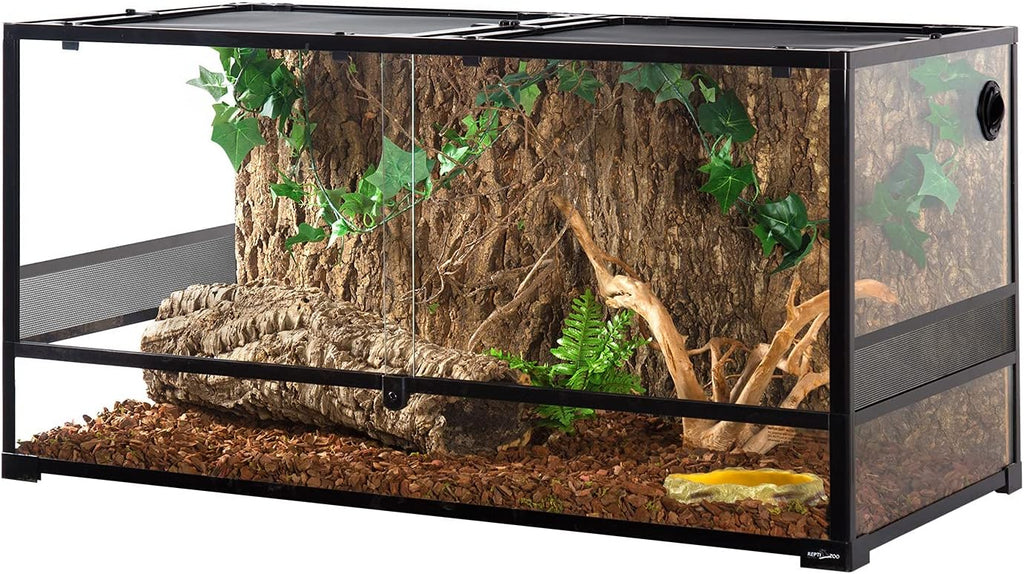 REPTIZOO Large Reptile Terrarium, Tall & 48 INCH Wide Reptile Tank with Sliding Door Top Screen Ventilation & Anti Escape Lid (48" W X 24" D X 24" H (Full Glass & Side Mesh Panel Switchable))