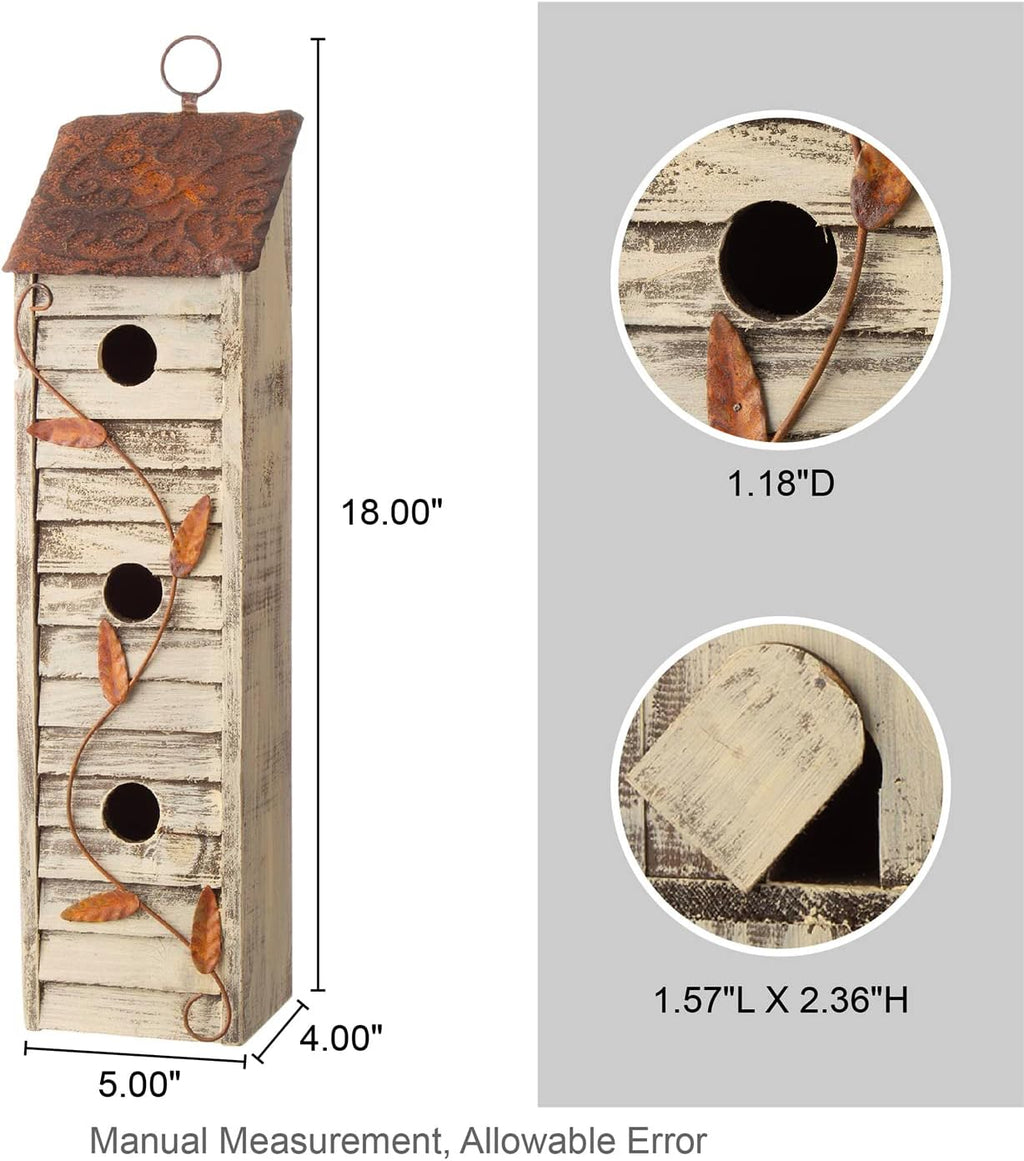 Glitzhome 18" H Wooden Bird House Three-Tier Hanging Distressed Garden Birdhouse