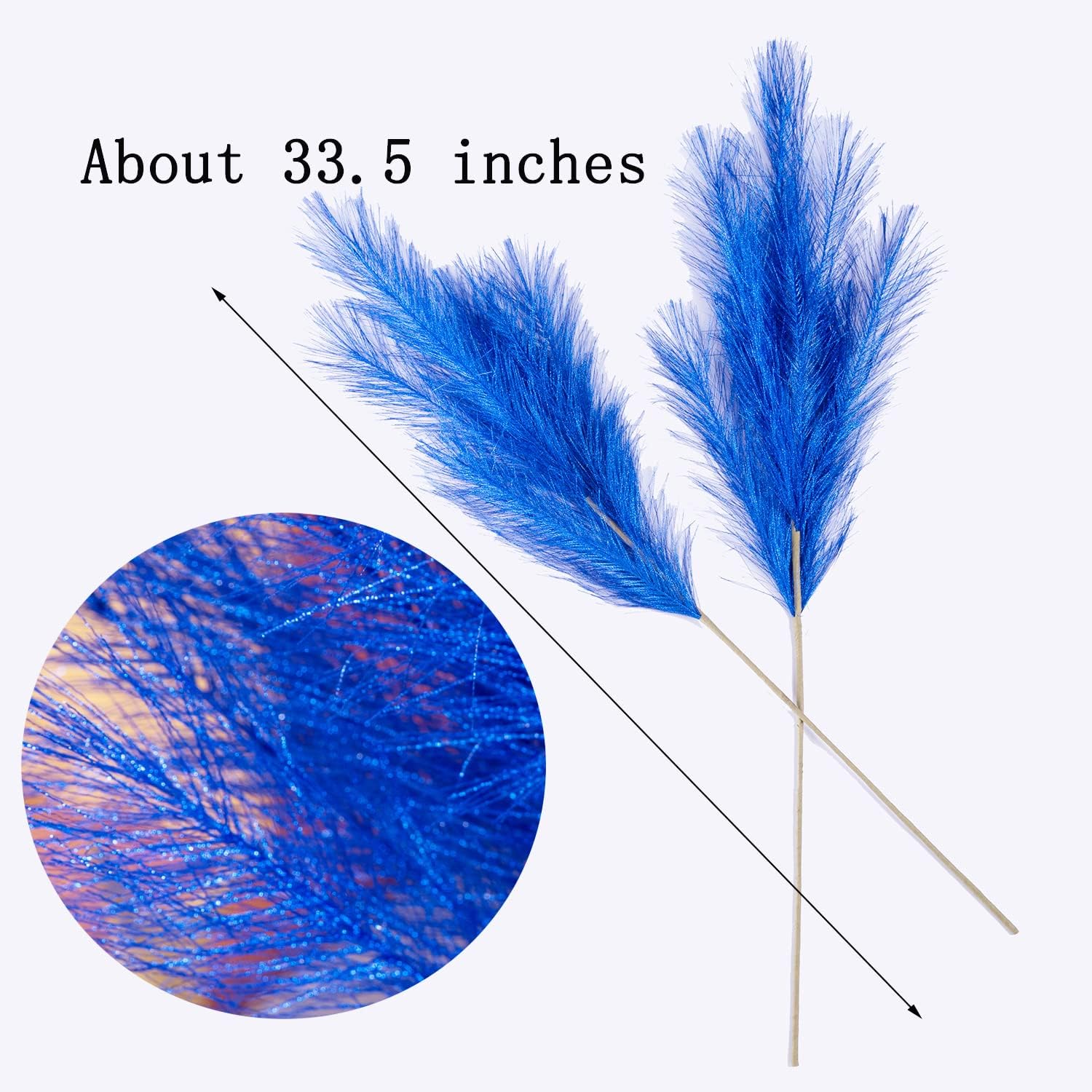 UiiziC Faux Pampas Grass 6 PCS 33.5"/85cm Dried Fluffy Bling-Bling Artificial Flowers Ascendant Grass for Vase Fillers Wedding Party Bouquets Home Hotel Centerpieces Decor (Bright Blue)