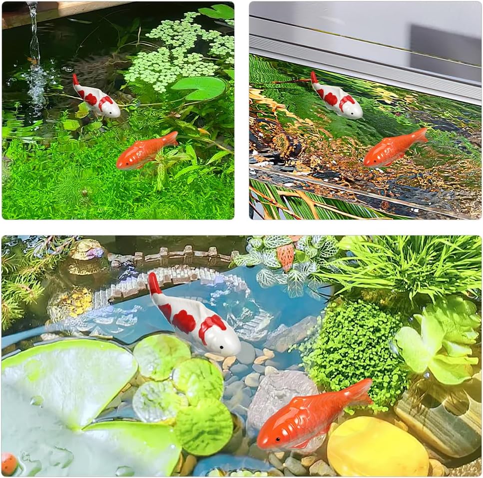 Homoyoyo Floating Ceramic Fish, 4pcs Fake Koi Fish Realistic Aquarium Goldfish for Fairy Garden Fishs Bowl Pond Decor