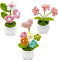 3pcs Crochet Flowers Cute Potted Flower,Mini Flower Bouquet for Mom Wife, Cute Desk Decor for Women,Artificial Handmade Flowers for Car Dashboard,Home Office Decoration (Color#8)