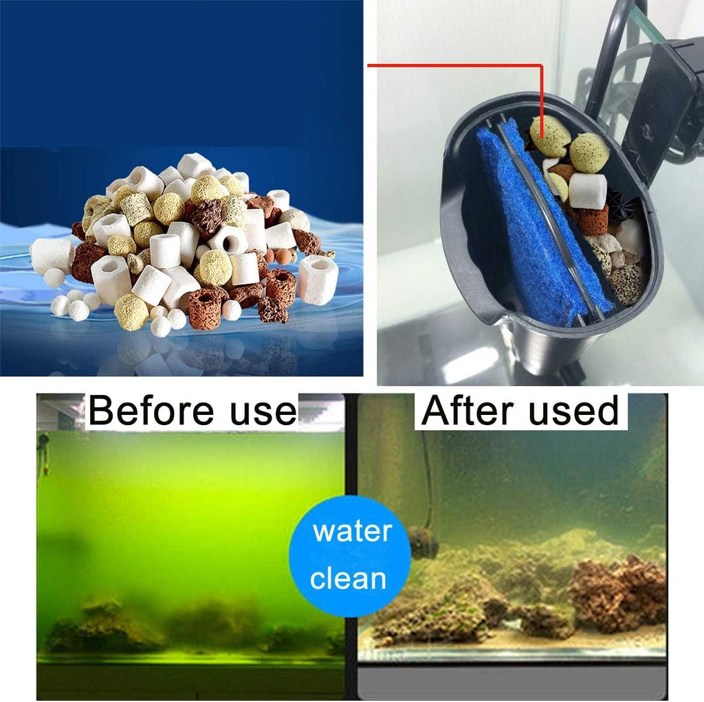 17OZ Aquarium Filter Mixed Ceramic Small Balls Media, Fish Tank Water Filtration Pond Filter Ceramic Rings Brown Volcanic Rock for Water Quality Improve, PH Adjust