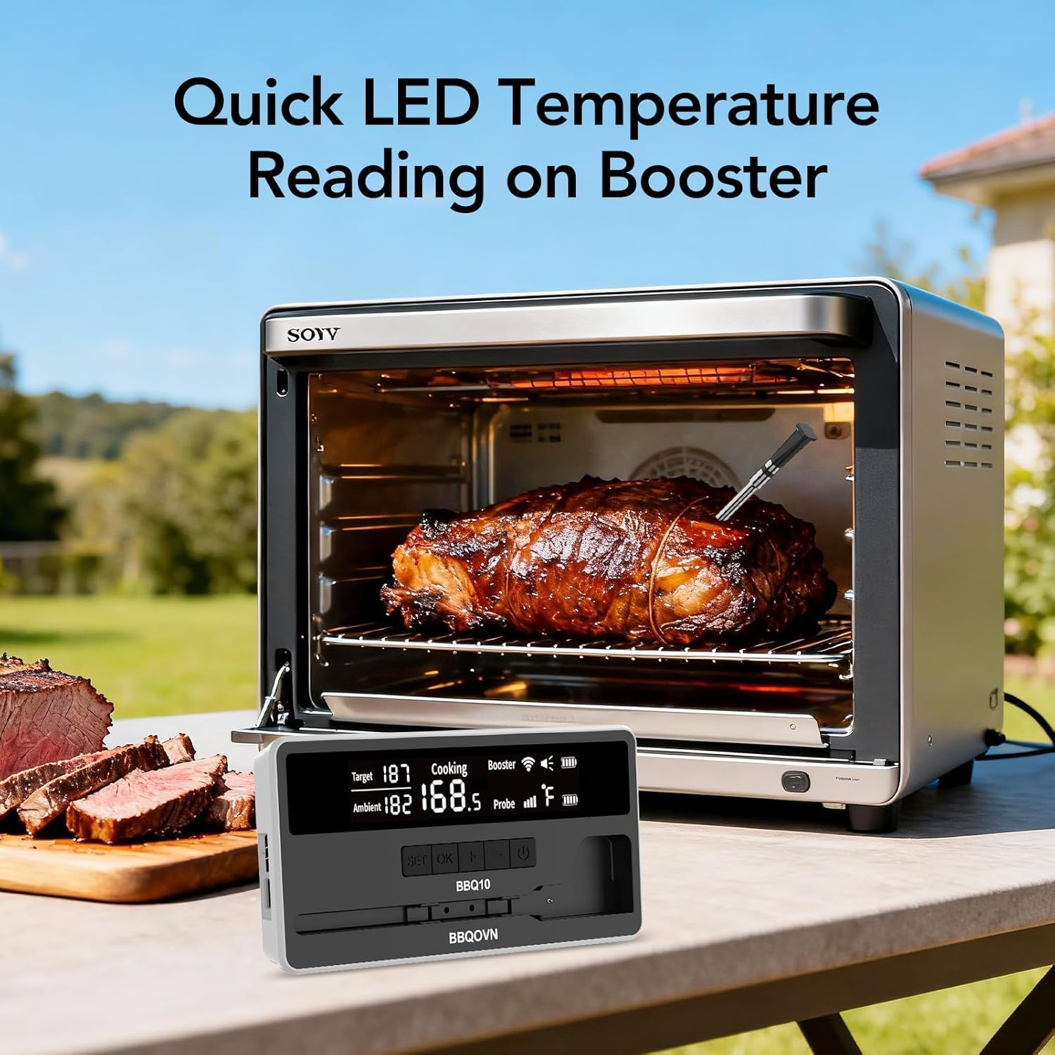 WiFi Sub-1G Smart Meat Thermometer Unlimited Range, 7 NIST-Cert.Sensors Magnetic Large-Display Smart Base, IP68 Wireless BBQ Grill &Smoker Thermometer, App&Standalone Monitoring(1,Black,Small)