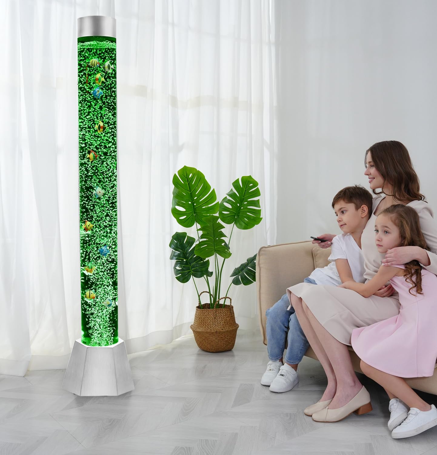 Special Supplies Aquarium Sensory Fish Bubble Light Tube with 16 LED Color Changing Nightlight Effect, Remote Control-Includes 12 Fish, Floor Standing Lamp for Kids and Adults (5 ft) (Diamond)