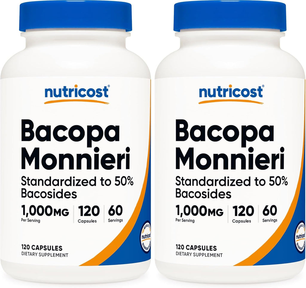 Nutricost Bacopa Monnieri 1,000mg, 120 Capsules (60 Servings) - Non-GMO, Gluten Free, and Vegetarian Friendly (Pack of 2)