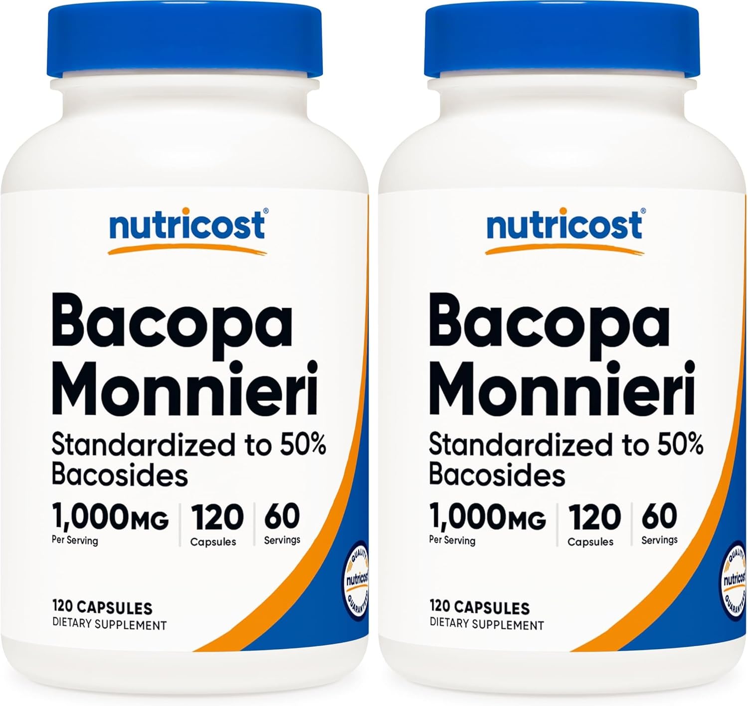 Nutricost Bacopa Monnieri 1,000mg, 120 Capsules (60 Servings) - Non-GMO, Gluten Free, and Vegetarian Friendly (Pack of 2)