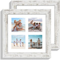 8x8 Picture Frame Set of 2, with Glass and Distressed White Wood Frames, Display Collage Four Opening 3x3 With Mat or 8 x 8 Without Mat for Wall Hanging or Tabletop