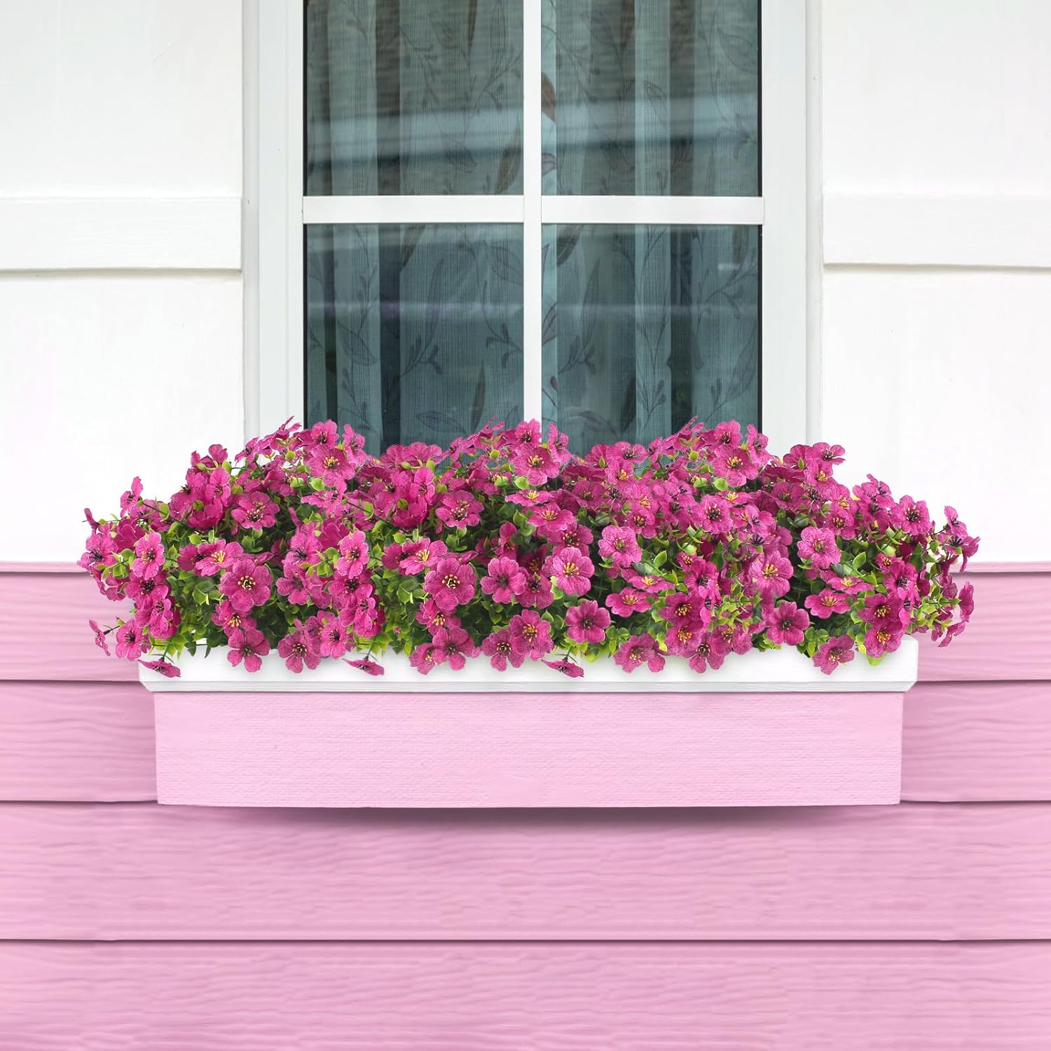 12 Bundles Artificial Faux Flowers, UV-Resistant Silk Fake Plants Spring Summer Decoration Indoor Outdoor Decor for Home, Porch, Balcony, Lawn, Yard - Spring, Summer, Fall, All Seasons (Pink)