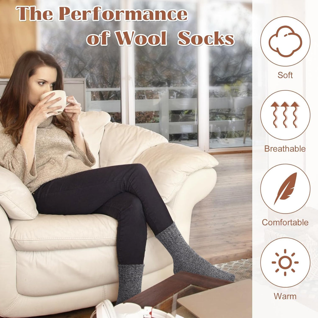 Justay 5 Pairs Wool Socks for Women - Winter Thick Boot Cozy Crew Vintage Soft Calf Knit Warm Socks Gifts