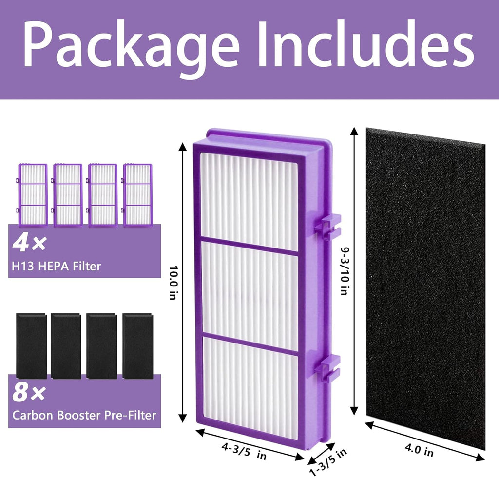HAPF30AT-Total Air HEPA Type Filter Compatible with Holmes AER1 Aller-gen Remover Filter for HAPF300AP-U4 and HAP242-NU, Funmit 4 True HEPA Filters & 8 Activated Carbon Pre-Filters, Purple