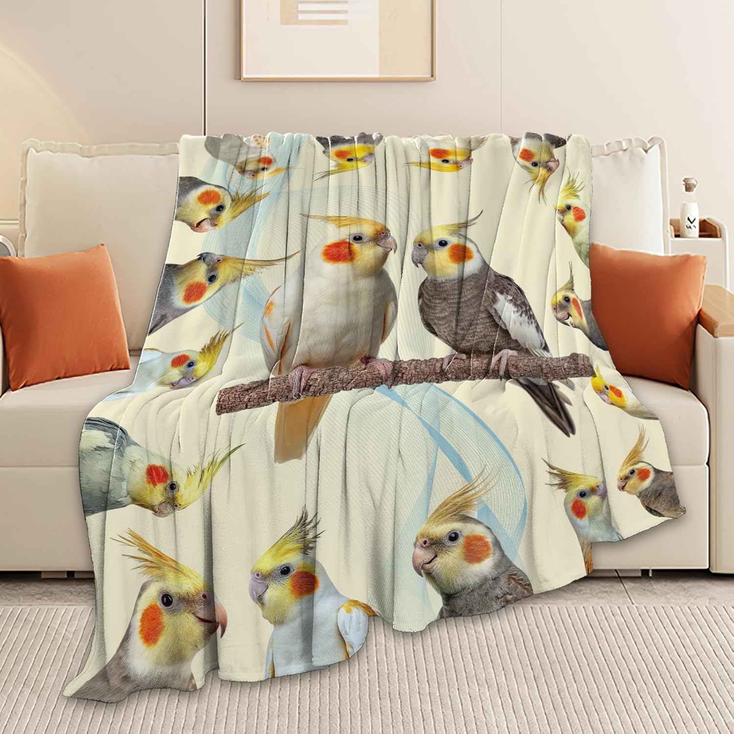 Parrot Bird Throw Blanket Cute Cockatiel Stuff Gifts for Kids Girls Boys Adults Women Men Soft Cozy Warm Plush Fluffy Fuzzy Fleece Blanket Decor 60''X80''