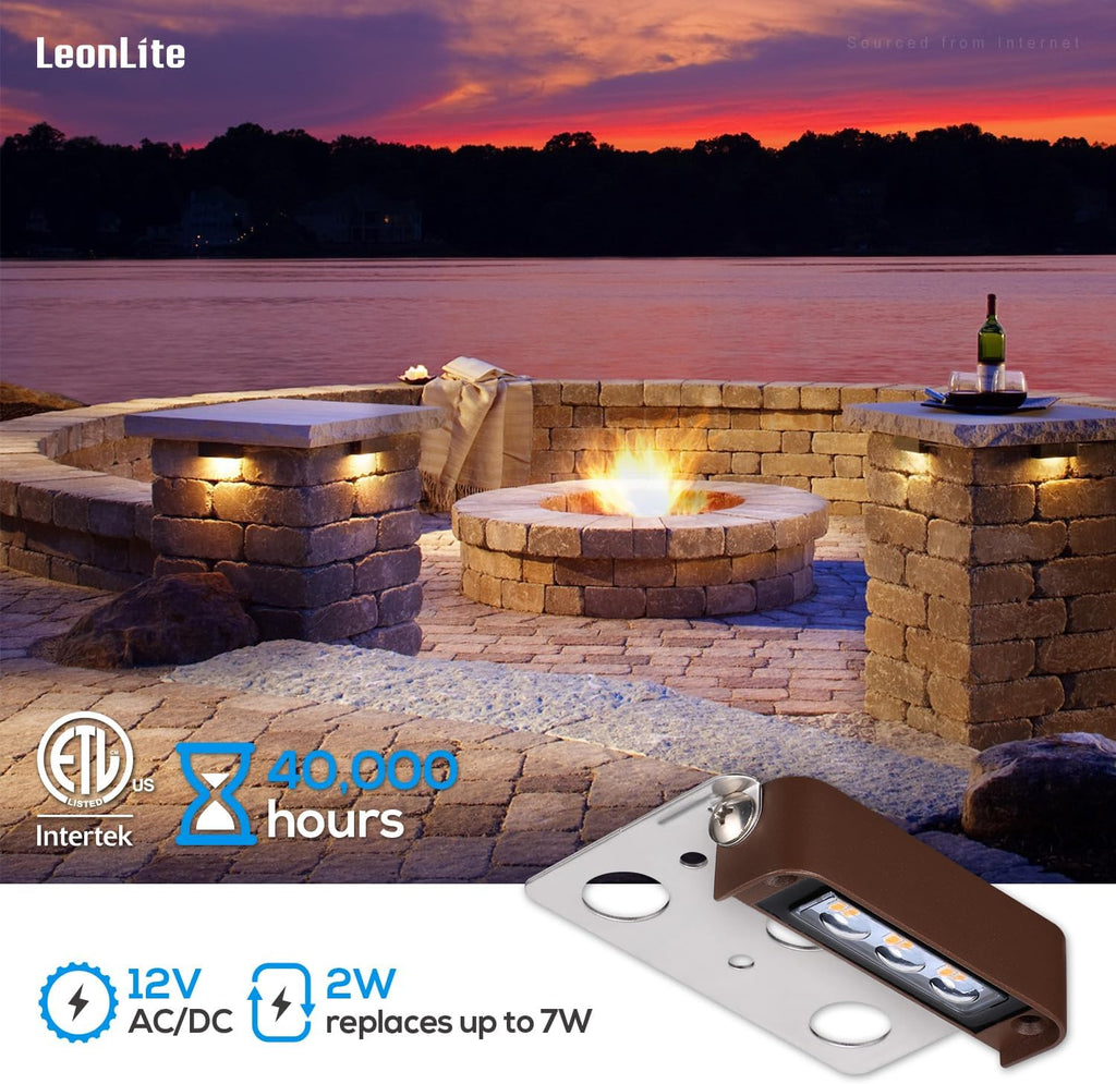 LEONLITE 8-Pack 4 Inch LED Hardscape Lighting, Update Retaining Wall Lights, LED Landscape Lighting, 12 AC/DC Paver Light Low Voltage, 2W Outdoor Step Lights, 2700K Soft White, ETL