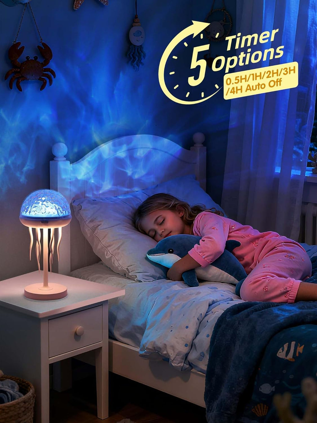 Fuloon Projection Lamp with Remote Control, Adjustable Jellyfish Shaped Table Lamp Battery Operated Night Light Ocean Room Décor Ambient Lighting for Bedroom, Living Room, Office, Read Room