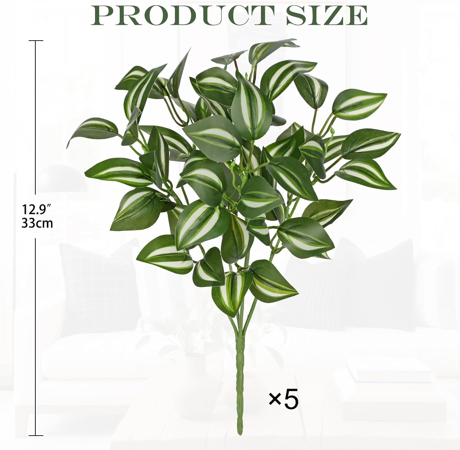 Hollyone 5 Bundles Artificial Greenery Plants Stems Faux Wandering Jew Leaves Plant Bouquet Fillers for Arrangement, Fake Shrub Bushes Plants for Home Centerpiece Indoor Outdoor Garden Patio Porch