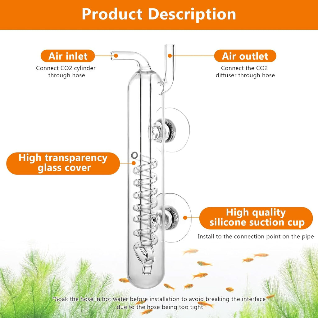 Aquarium CO2 Spiral Bubble Counter with High Transparent Crystal Glass Suitable for Aquatic Plants,Aquarium Supply Accessories Connect with CO2 Regulator