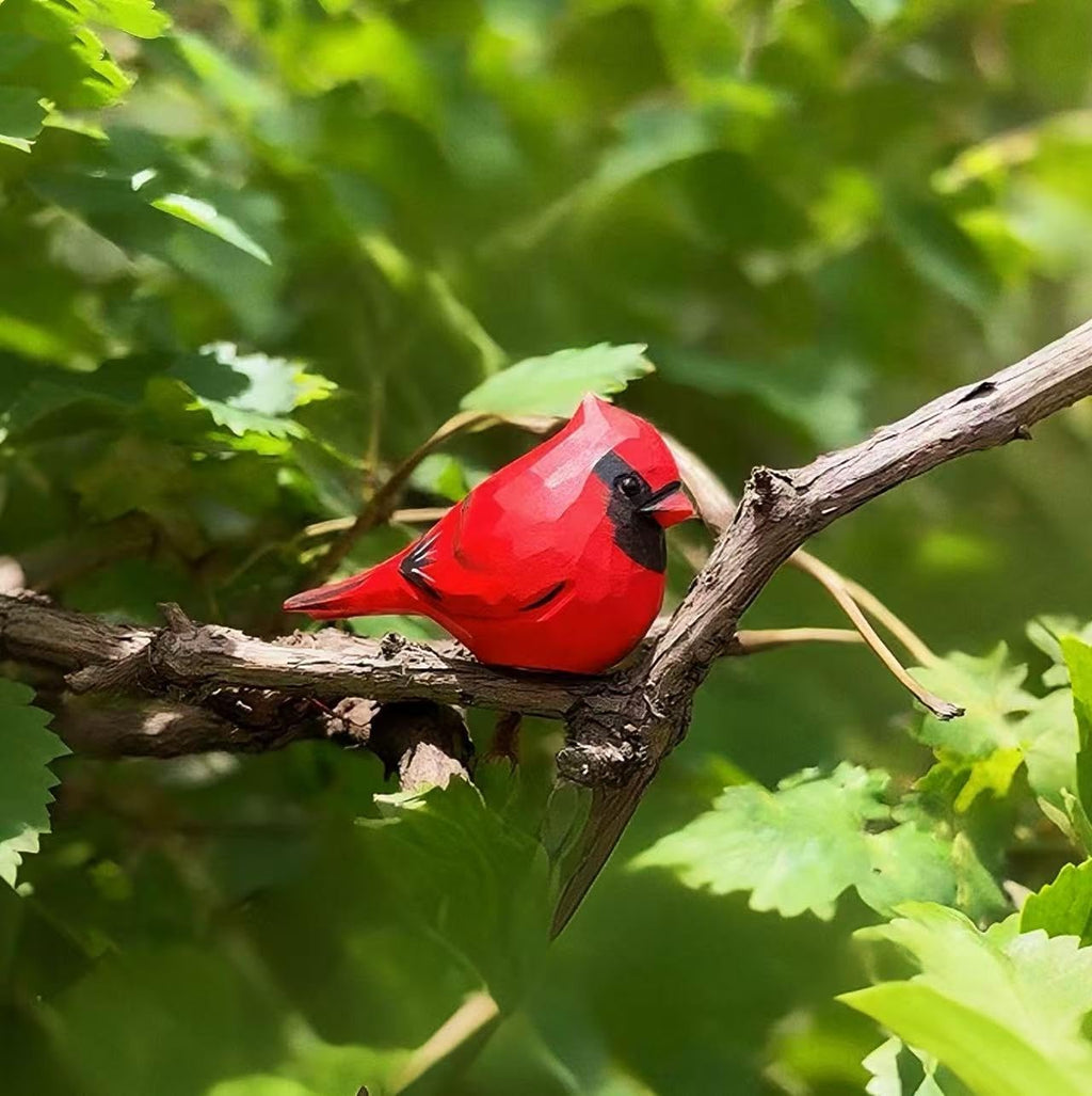 Handmade Wooden Red Cardinal Figurines, Hand-Painted Male Cardinal Birds, Decorative Wood Bird Sculptures for Home Décor, Christmas Ornaments & Unique Gifts for Bird Lovers