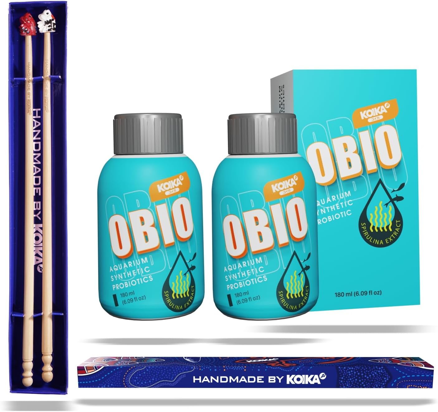 KOIKA OBIO Aquarium Water Treatment, Quick Effect (After 8-10 Hours), Improvement of Digestion and Immune Systems of Fish & Shrimp (Liquid, Active & Healthy Bundle (2-Pack & Training Wand)