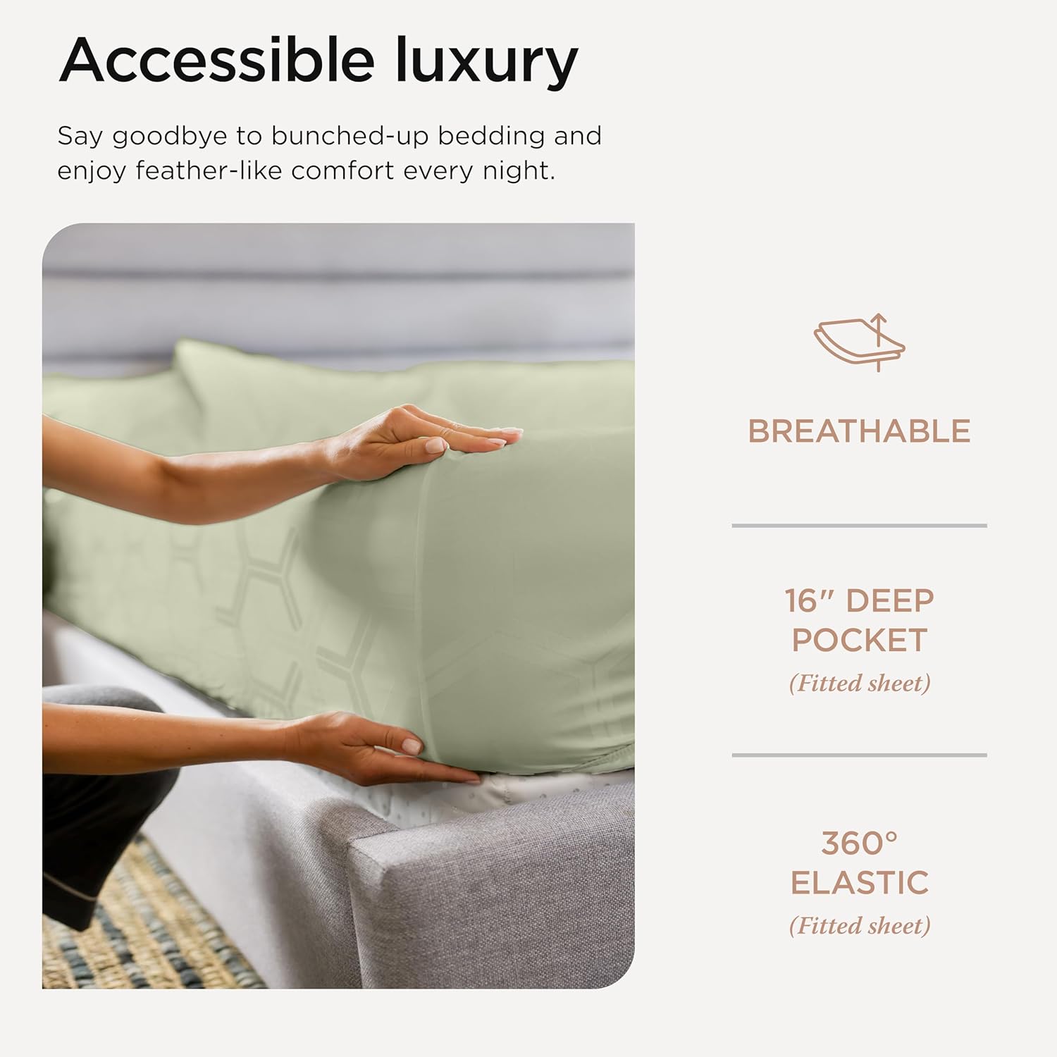 Threadmill 100% Cotton Sheets for King Size Bed - 600 Thread Count King Bed Sheets Set with 16” Deep Pocket - Jacquard Sateen Weave 4-Piece Bedding Set with Cooling Effect, Sage Green