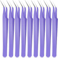 Honoson 9 Pieces Curved Pointed Craft Tweezers Stainless Steel Precision Tweezer with Protective Cover for Rhinestones Dried Flowers Craft Stickers Eyelash Extension Jewelry Making(Purple)
