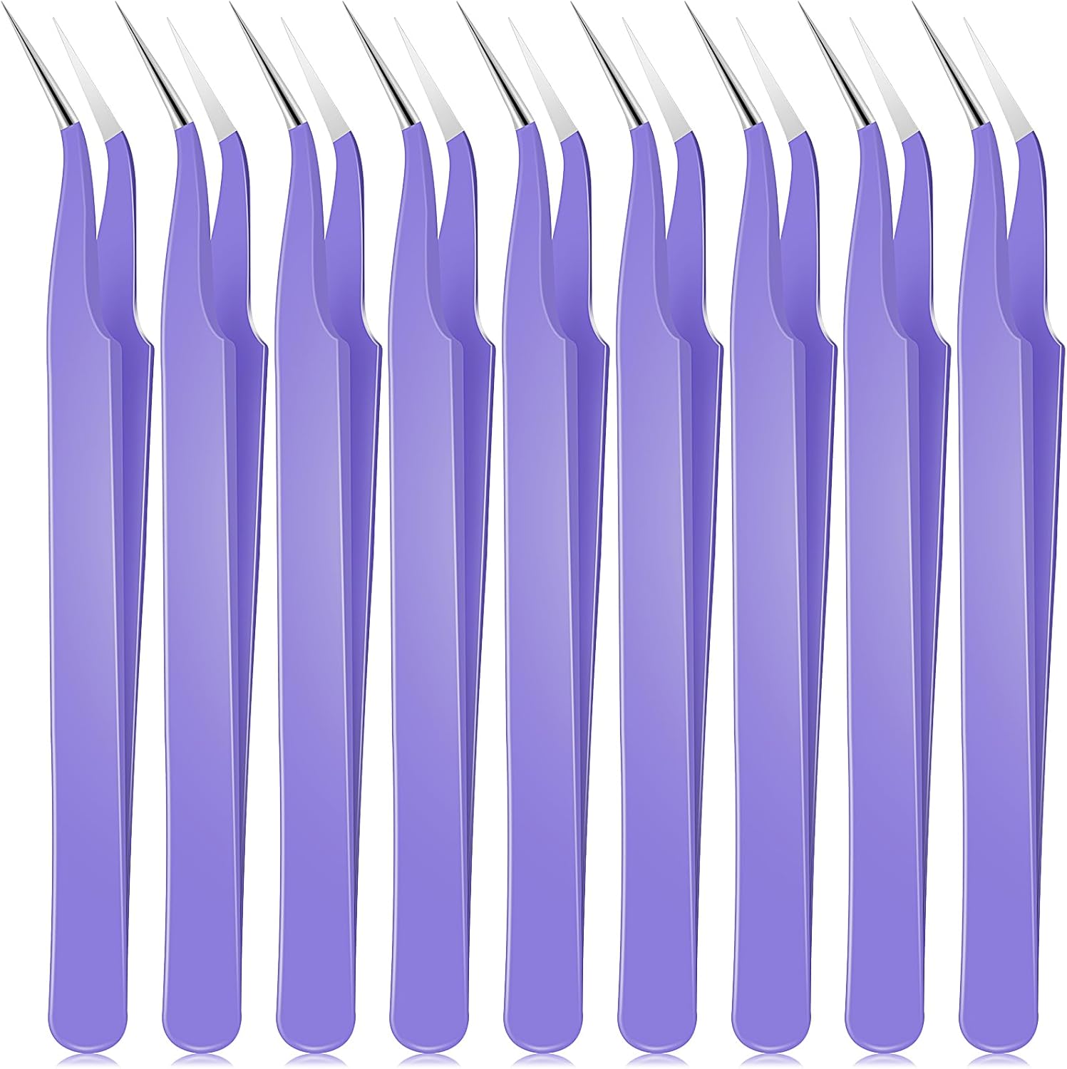 Honoson 9 Pieces Curved Pointed Craft Tweezers Stainless Steel Precision Tweezer with Protective Cover for Rhinestones Dried Flowers Craft Stickers Eyelash Extension Jewelry Making(Purple)