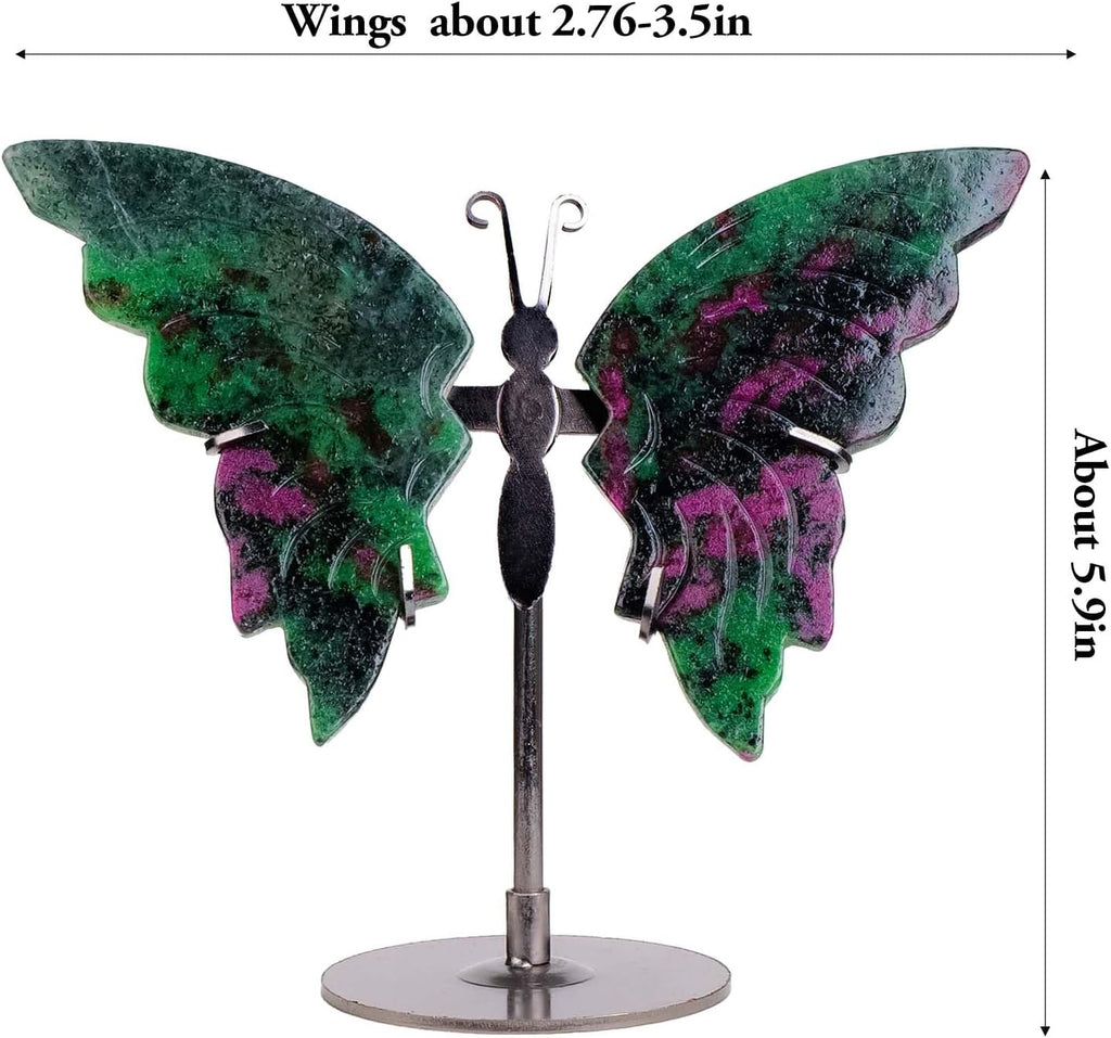 Crystal Butterfly Ornament, Amethyst Agate Wings, Home Office Tabletop Decor (Ruby-in-Zoisite)