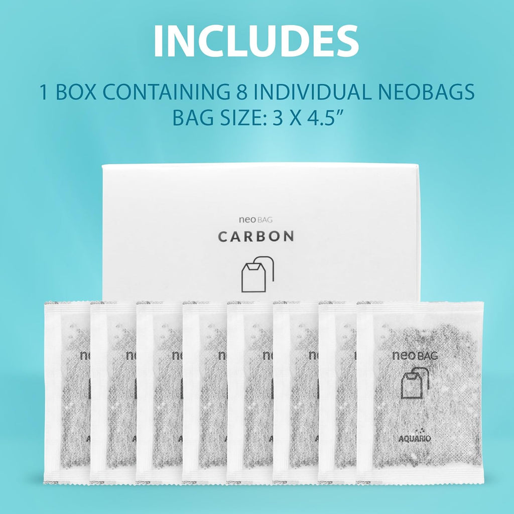 Neo Carbon - Aquarium Filter Media - Premium Activated Carbon, Improves Water Quality, Stabilizes pH Levels, Perfect for Aquatic Habitats - 8-Count Bags