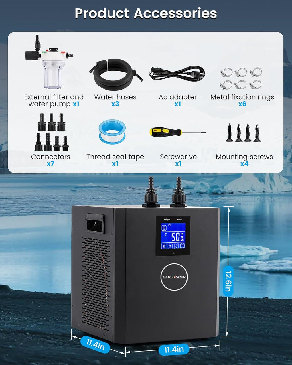 BAOSHISHAN Ice Bath Chiller, 1/3 HP Cold Plunge Chiller, Fast Cooling to 50F, Ultimate Muscle Recovery System, Easy Setup with Insulated Hose, Pump & 3 Micron PP Filter 110V