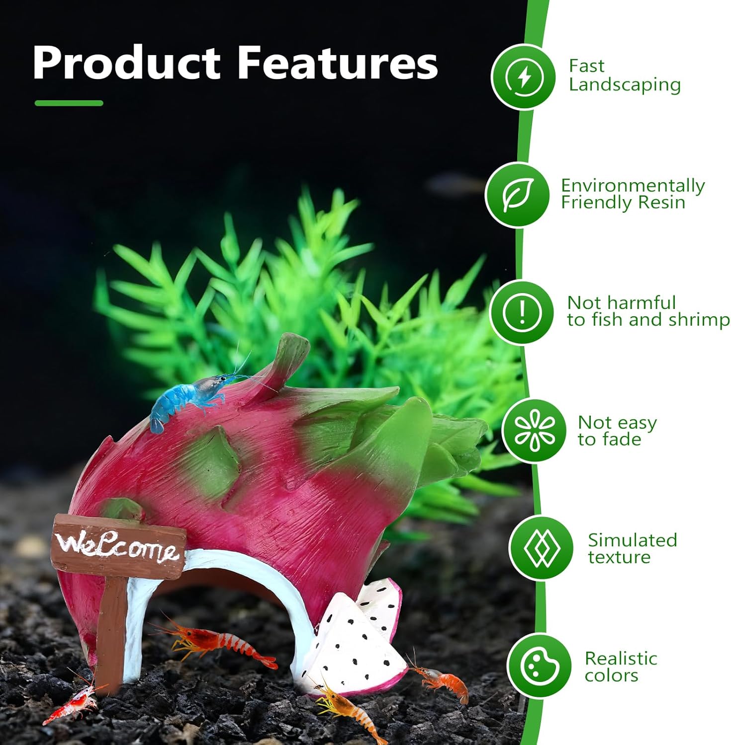 Dragonfruit Aquarium Decoration Resin-Exotic Fruit Fish Tank Ornament with Hollow Interior for Hiding-Approx. 5.5" L x 3.5" W x 4.1" H(Dragonfruit)