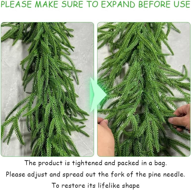 9 FT Artificial Norfolk Pine Garland, Real Touch Dense Faux Greenery Garland for Mantle, Table, Wall, Indoor & Outdoor Christmas Decorations, Christmas Garland