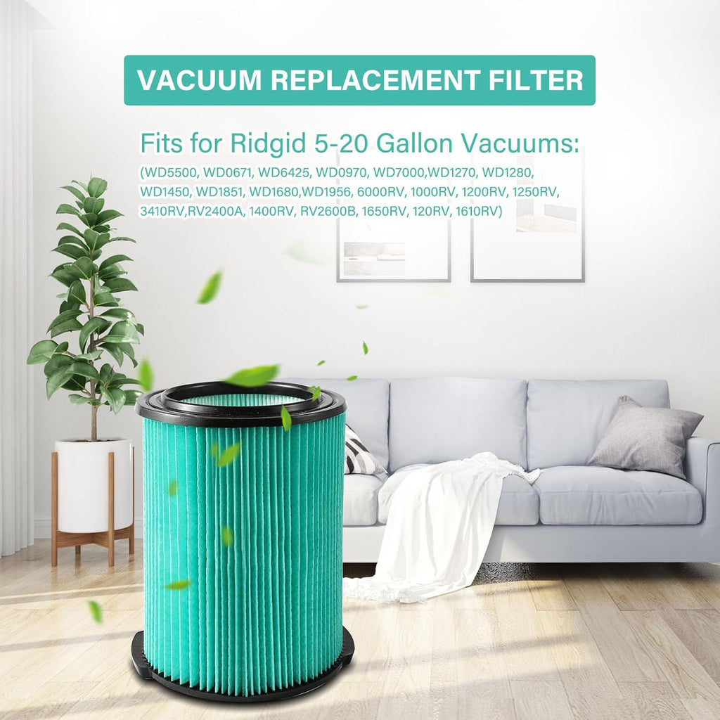 2 Pack VF6000 5-Layer Replacement Filter for Ridgid Shop Vac 5-20 Gallon Wet Dry Vacuums WD5500 WD0671 WD6425 WD7000 WD1280 WD1851 WD1680 WD1956 RV2400A 1400RV RV2600B, fit for Husky 6-9 Gallon Vacs