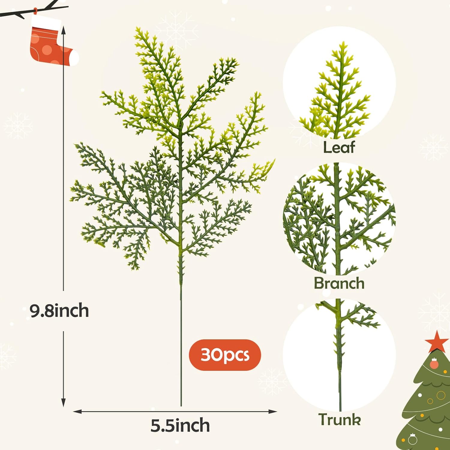 HOHOTIME 30 PCS Artificial Pine Stems, Christmas Greenery Cypress Pine Picks, Gradient Green Faux Cedar Branches for Vase, Fake Plants, Faux Pine Sprigs for Garland Wreath Tree Home DIY Xmas Decor