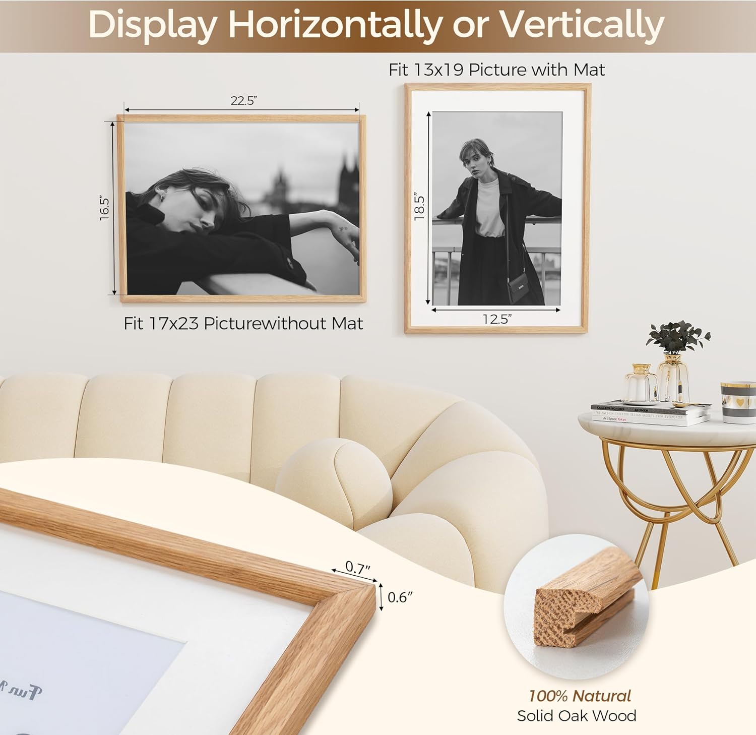 Fun Memories 17x23 Oak Picture Frame for Wall, 17x23 Frame with Matted to 13x19, Solid Wood Picture Frames for Wall Art Photo and Prints (Nature, 1 Pack)