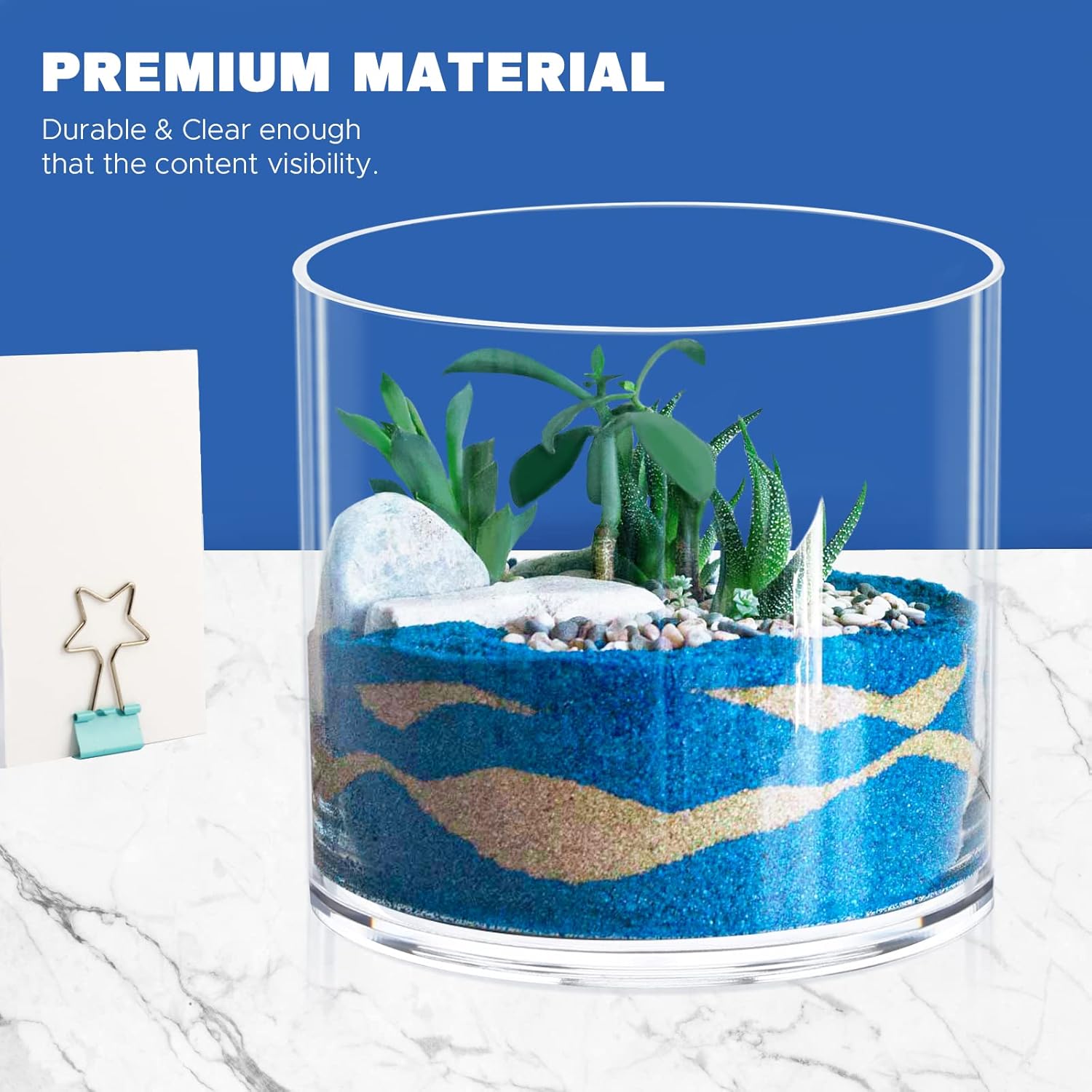 JYPS Clear Vase Set of 3, Polycarbonate, Round, Transparent, Wide Mouth, 6 inches, Ideal for Wedding Decor, Flowers, Bedroom, Living Room, Bathroom, Break Resistant