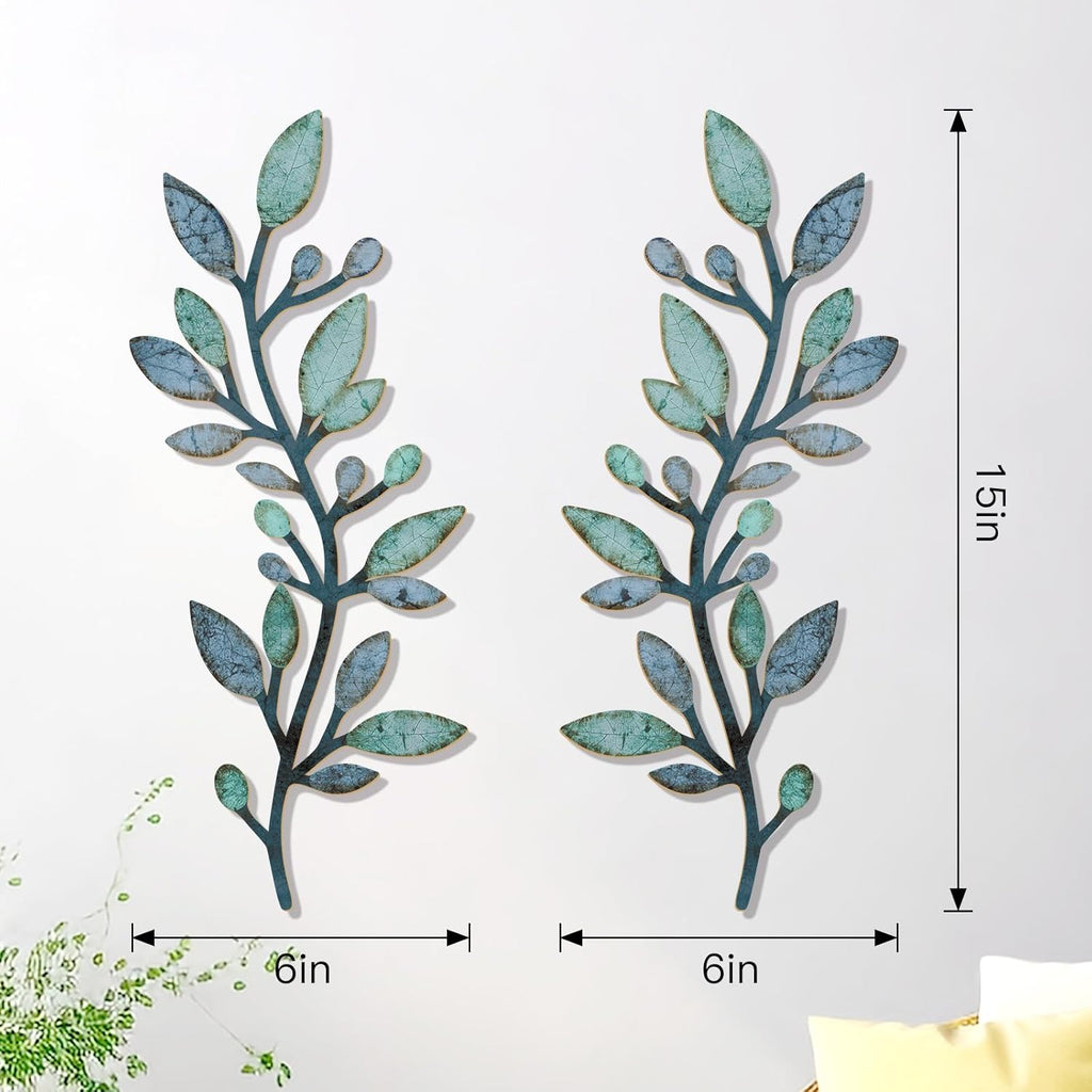 2 Pcs Colorful Tree Leaf Wall Art Decor Vine Home Wall Decoration Olive Branch Leaf Wall Decor Large Wall Decor for Bedroom, Living Room, Wall Sculptures Indoor Outdoor (Blue Green)