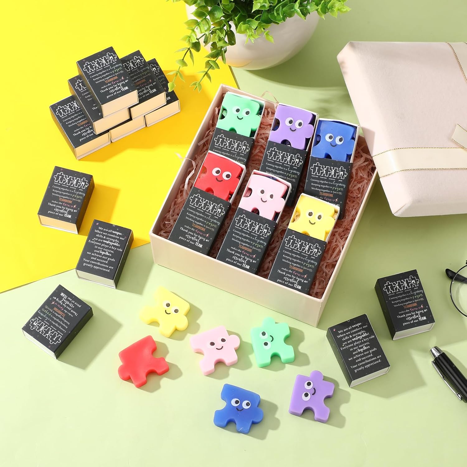 Wettarn 48 Sets Employee Appreciation Gifts Team Puzzle Piece Stress Balls Bulk with Thank You Gift Boxes Party Favors for Team Building Recognition Christmas Birthday Desk Decor