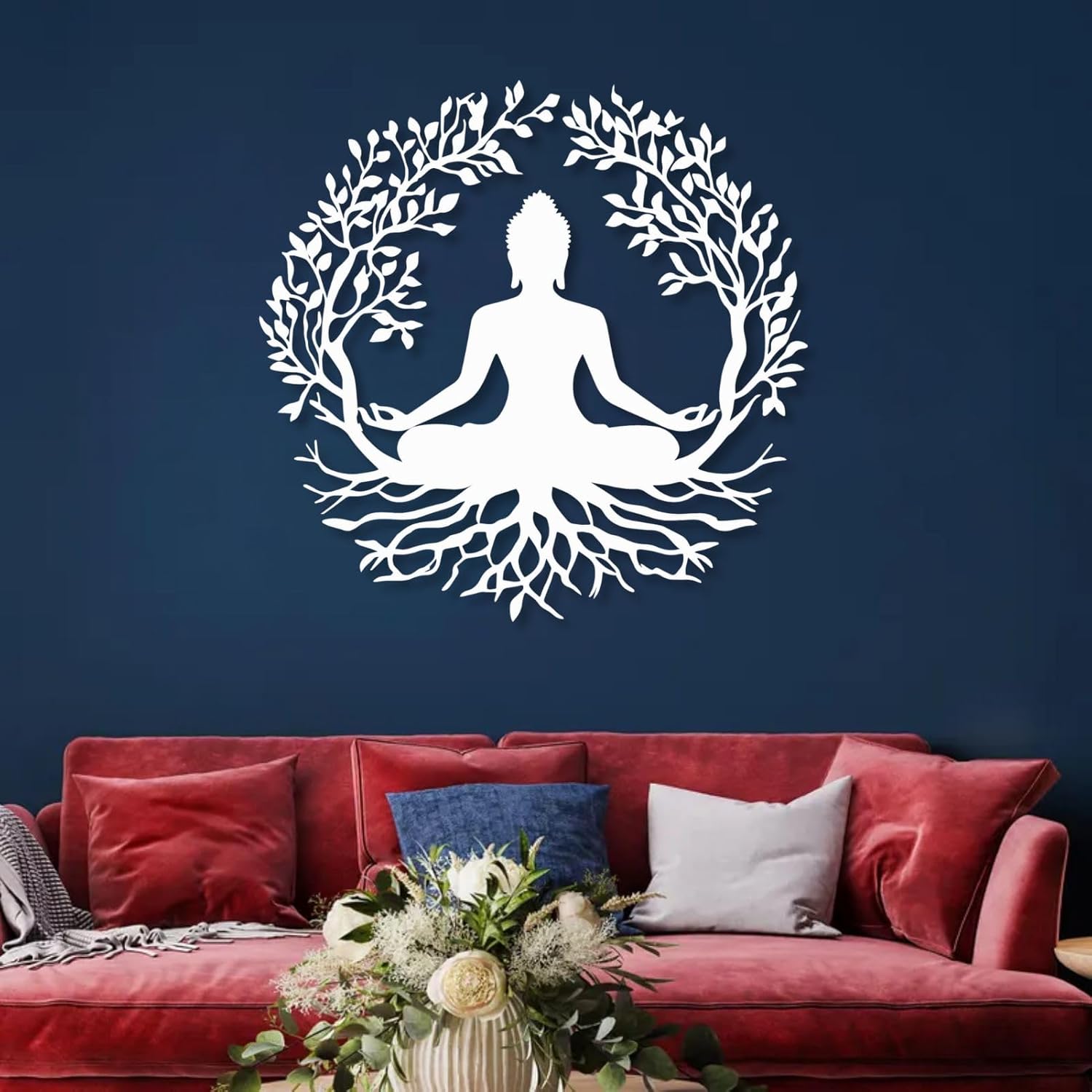 huefoam Buddha Metal Wall Art, Buddha Wall Decor, Tree of Life Metal Wall Art, Tree Wall Decor for Living Room, Bedroom, Meditation Room (Black, 31"×31"/80×80cm, metal art wall decor)
