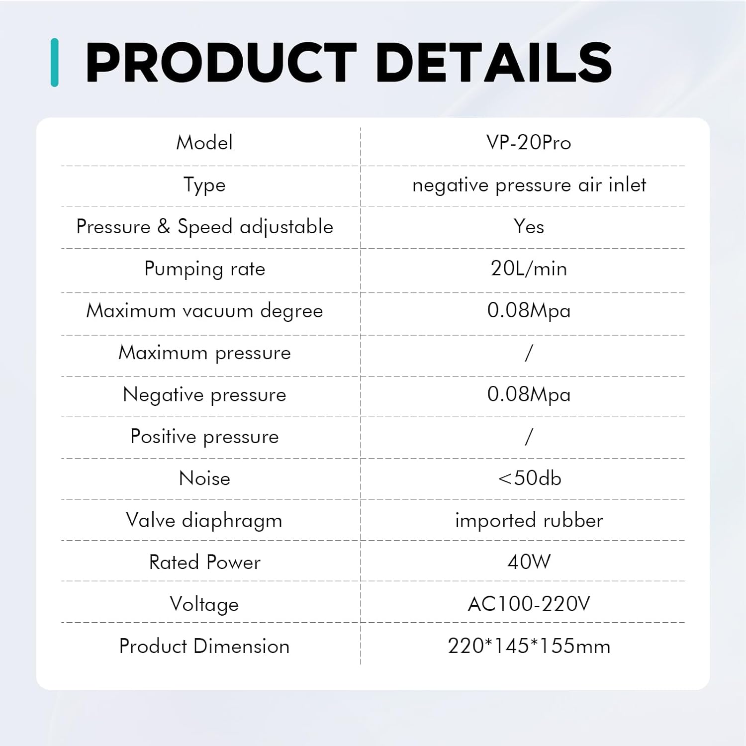 LAB FISH Lab Vacuum Filtration Pump Portable Oilless Diaphragm Pump 20L/min Adjustable Pressure W/Rubber Tube,110V-220V