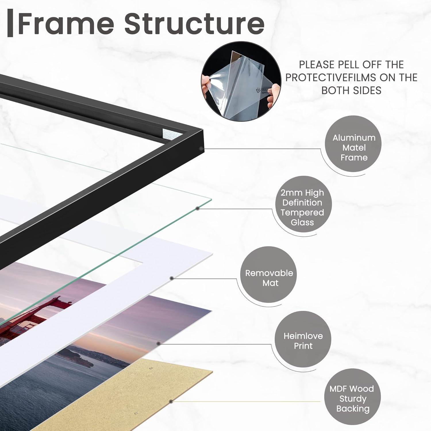 Heimlove 16X24 Aluminum Picture Frame, Black Metal Picture Frame with Mat for 12x18 Photo - Wall Mount - Picture Frame for Wall Display for Home, Room, Office Decor - Black, Set of 1