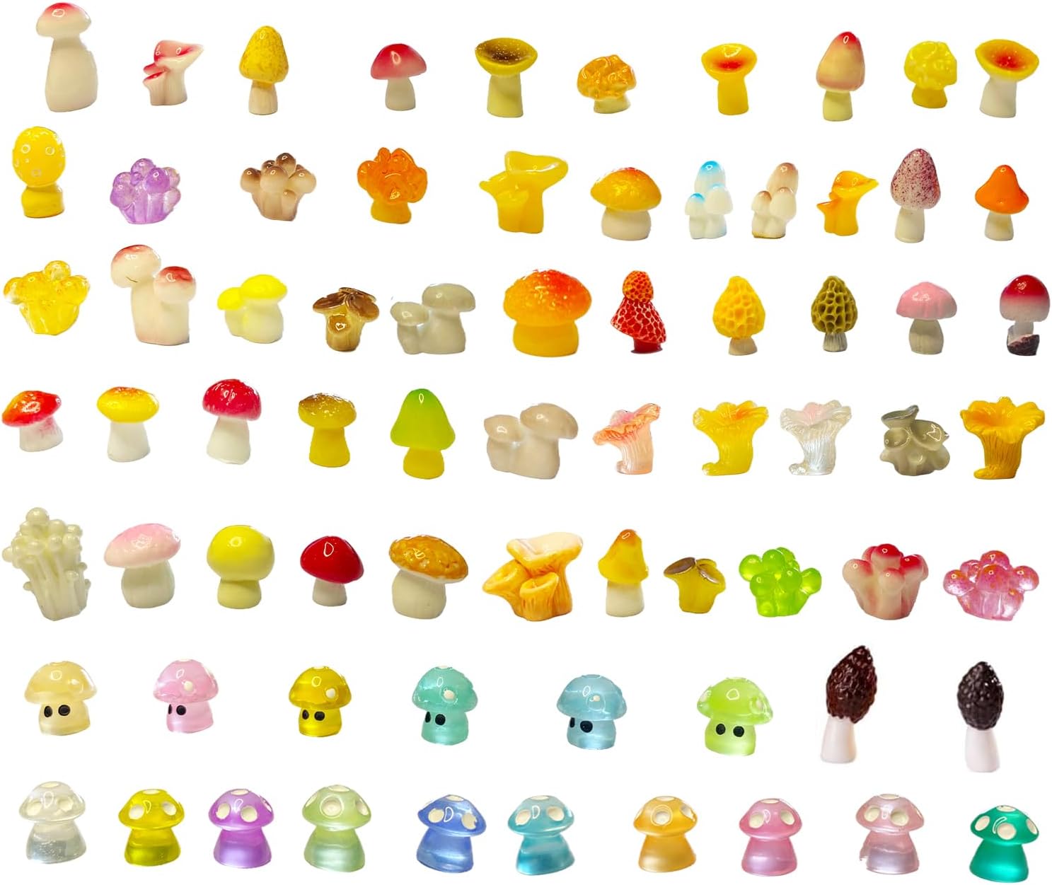 72PCS MiNi Mushroom Tiny Resin Mushroom Figurines 72 Style Mini Mushrooms Small Little Resin in Bulk for Miniature Landscape Aquarium Potted Fairy Garden Home Decor Accessories (Mushroom)