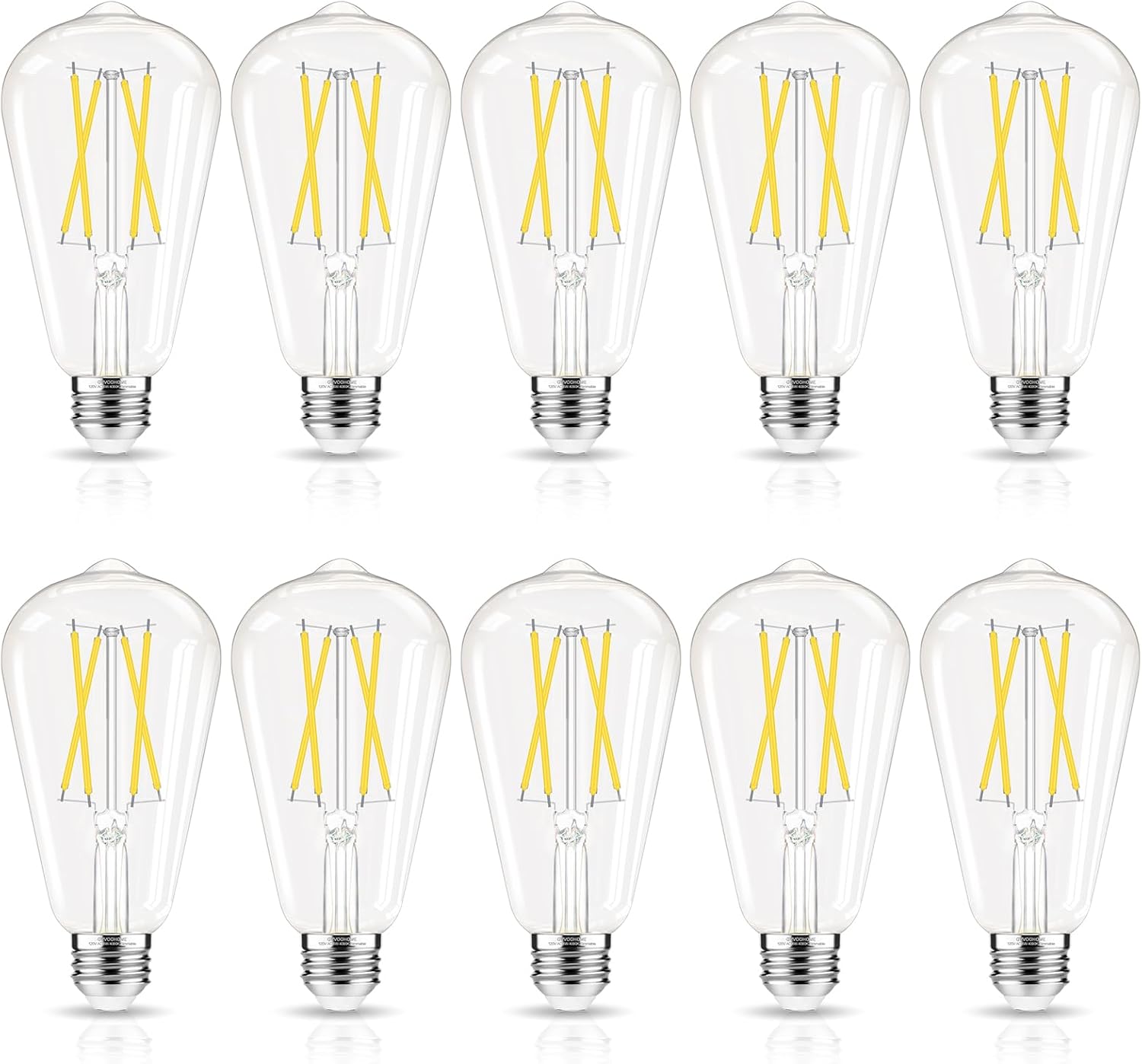 LED Edison Bulbs Dimmable, E26 Bulb 60 watt Equivalent, Cool White 4000K, ST58 Vintage Light Bulbs, 90+ CRI, 6W 600LM, E26 Medium Base, Clear Glass, 10 Pack