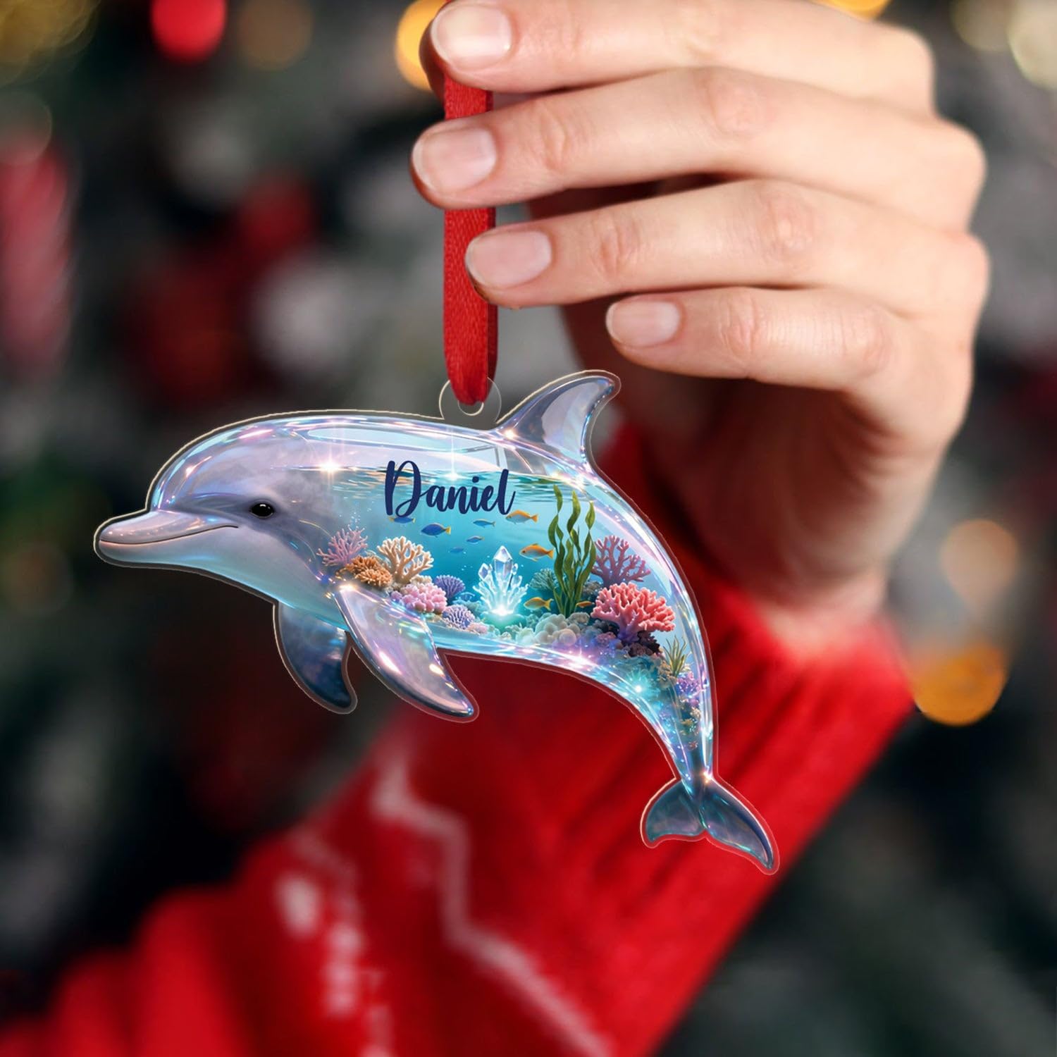 Personalized Dolphin Christmas Ornament Ocean, Cute Sea Ocean Animal 2D Shape Ornament, Marine Enthusiasts Keepsake Gift for Sea Animal Lovers Baby, Customized Names Dolphin Ornaments 2025