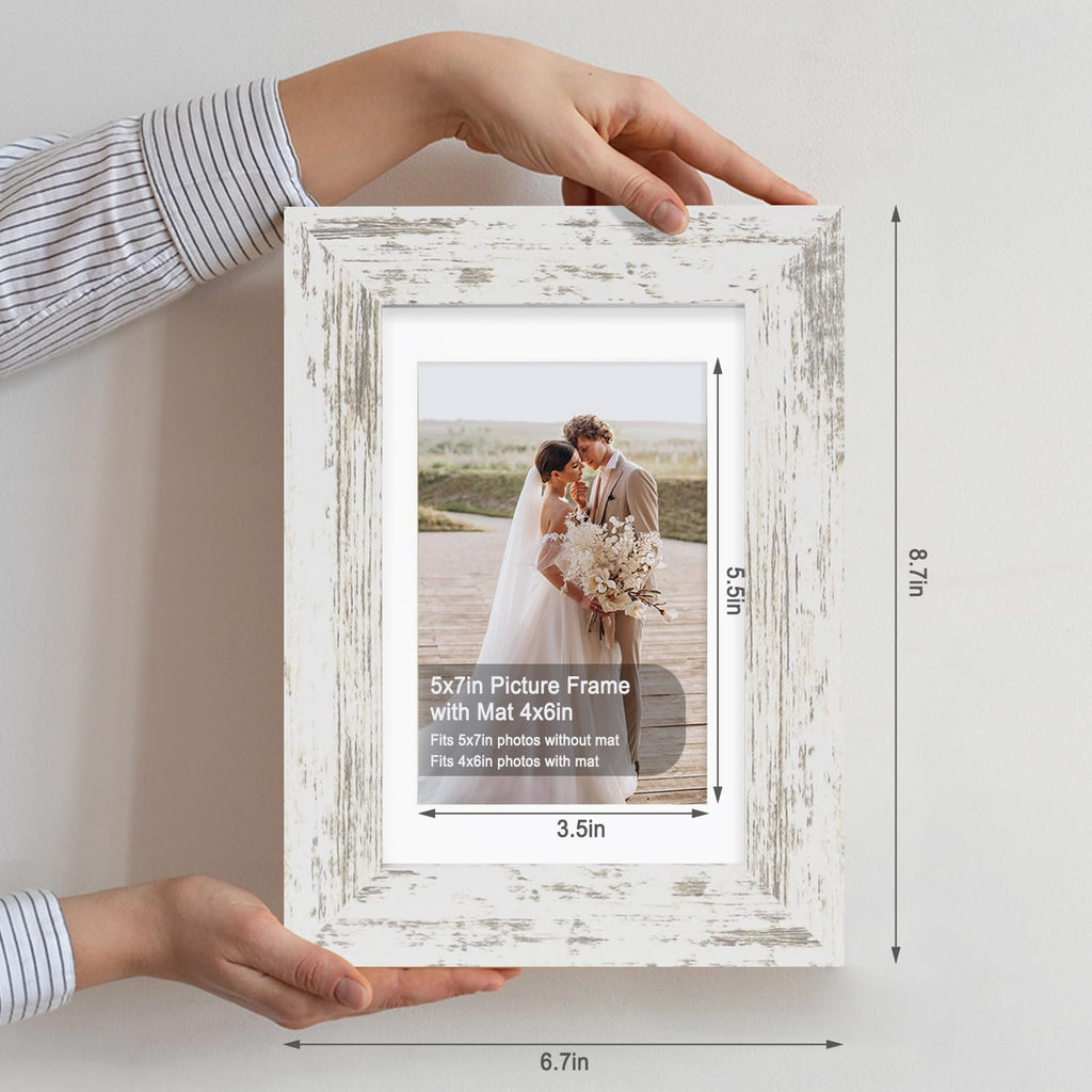 5x7 Picture Frame Set of 4, Made of Real Glass and Multicolour Wooden Frame, 5 by 7 Photo for Wall or Tabletop - Display Picture 4x6 with Mat or 5x7 Without Mat