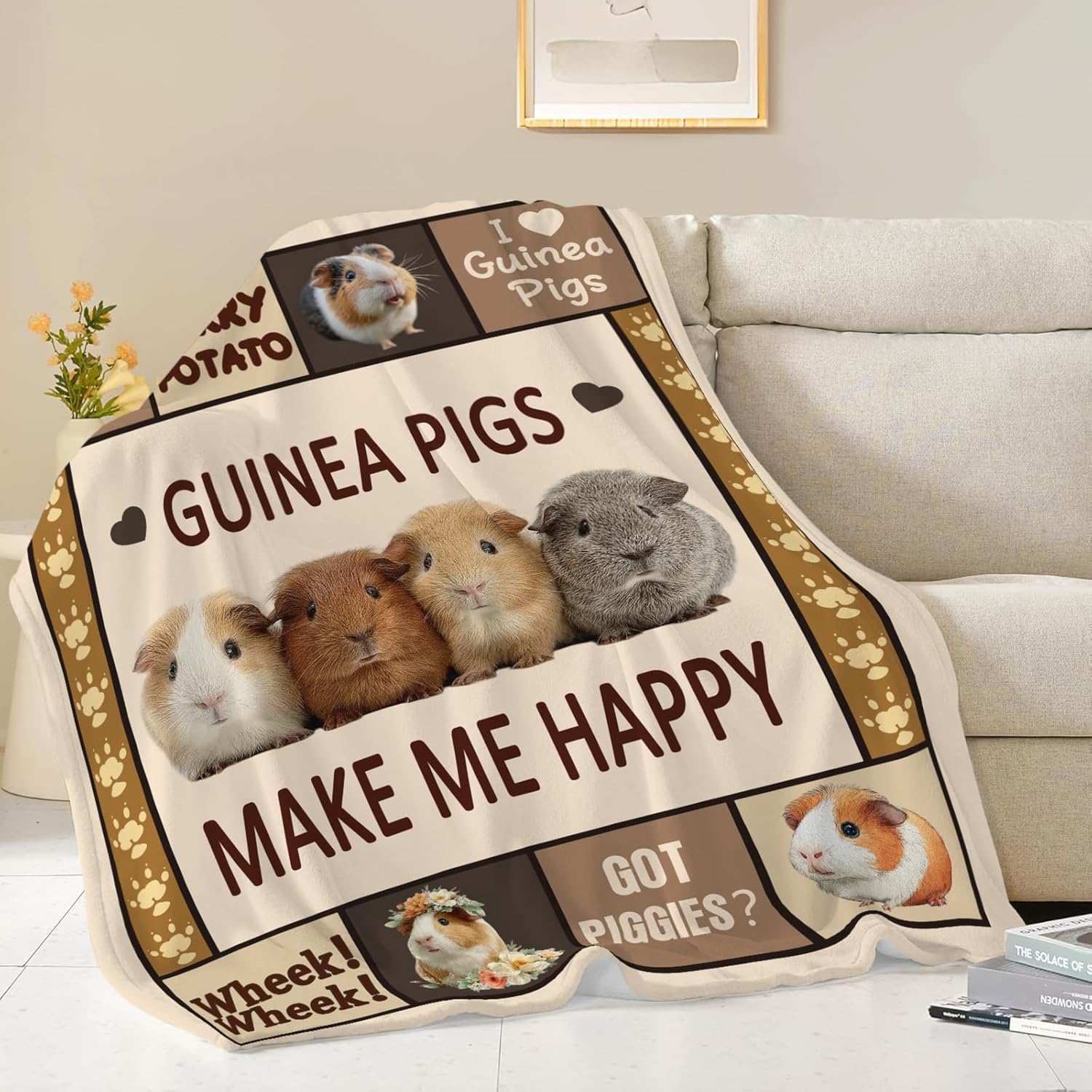 Guinea Pig Throw Blanket Guinea Pig Stuff Gifts for Kids Girls Boys Adults Women Men Soft Cozy Warm Plush Fluffy Fuzzy Fleece Blanket Decor 40''X50''