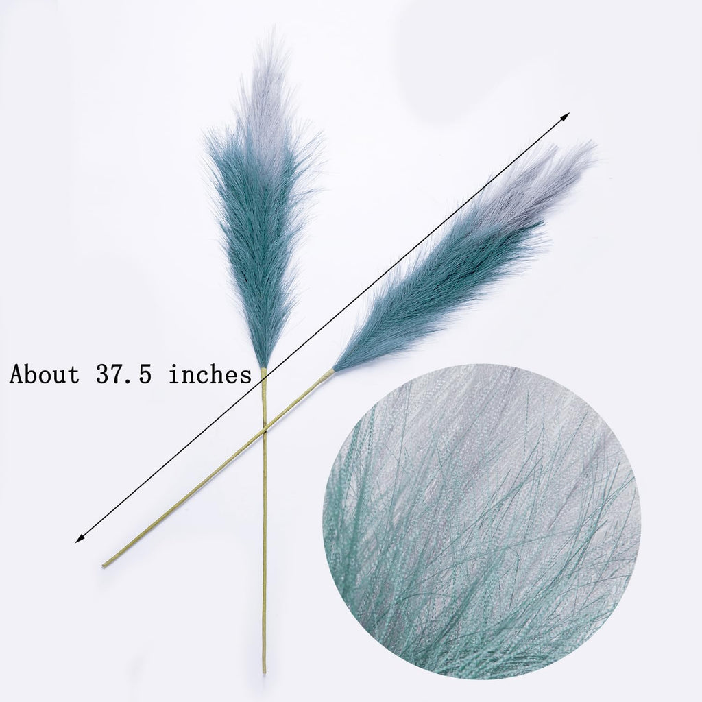 UiiziC Faux Pampas Grass Dried Fluffy 6pcs 37.5" Artificial Ascendant Grass for Vase Fillers Wedding Party Bouquets Home Hotel Centerpieces Decor (Dusty Blue and Gray)
