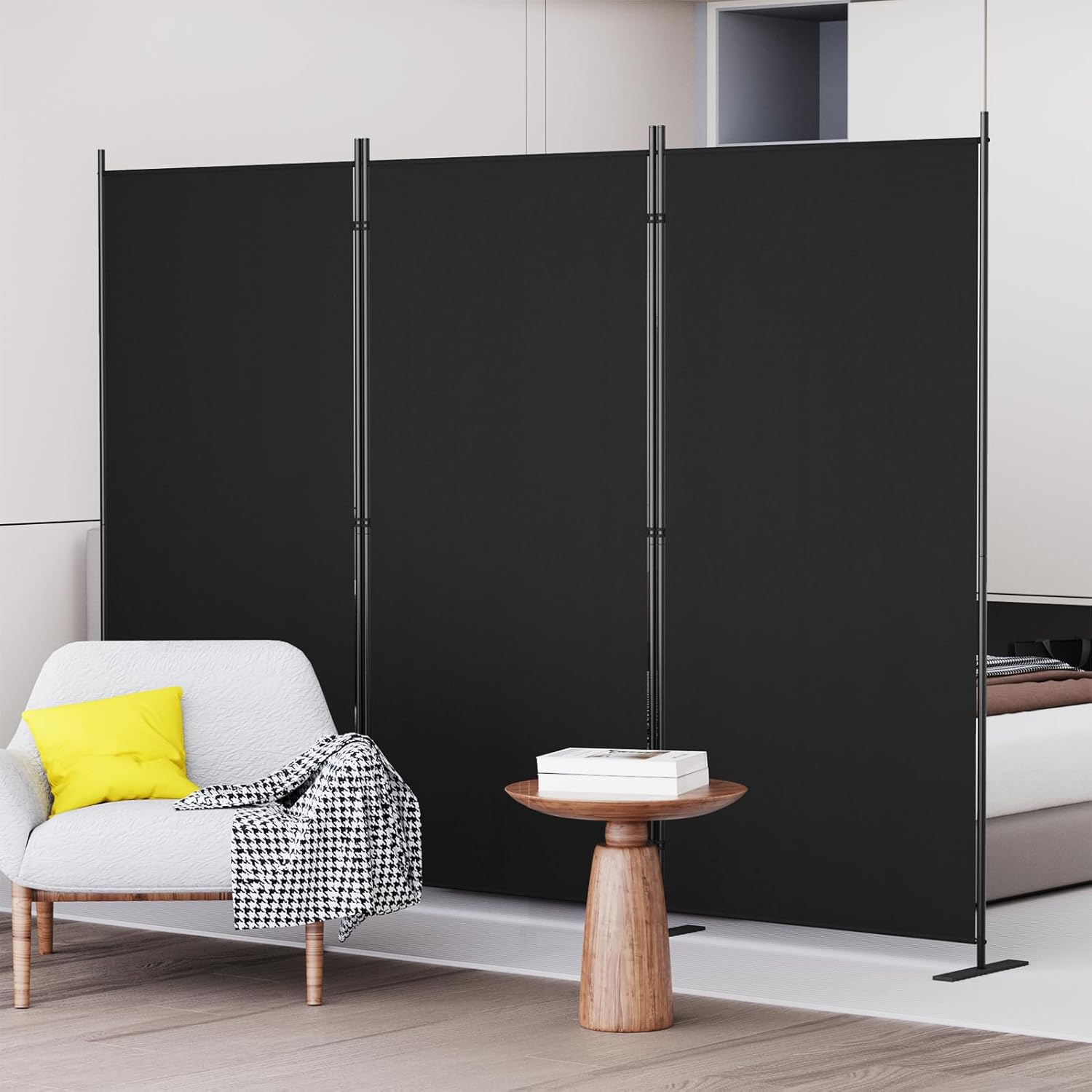 C-Hopetree 3 Panels Room Divider, 6 Ft Tall Indoor Folding Privacy Screen, Portable Partition Separator, Freestanding Separation Temporary Wall for Office, Bedroom, 102" W X 71" H, Black