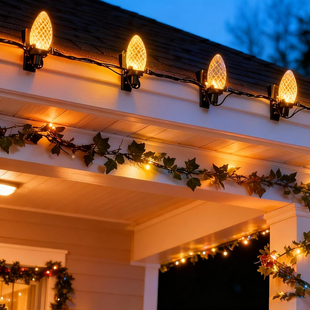 Dazzle Bright C9 Christmas String Lights, 100 LED 66 FT Waterproof Connectable Fairy Lights with 100 Spring Clips Timer, Christmas Decoration for Outdoor Roofline Home Garden Yard Tree, Warm White